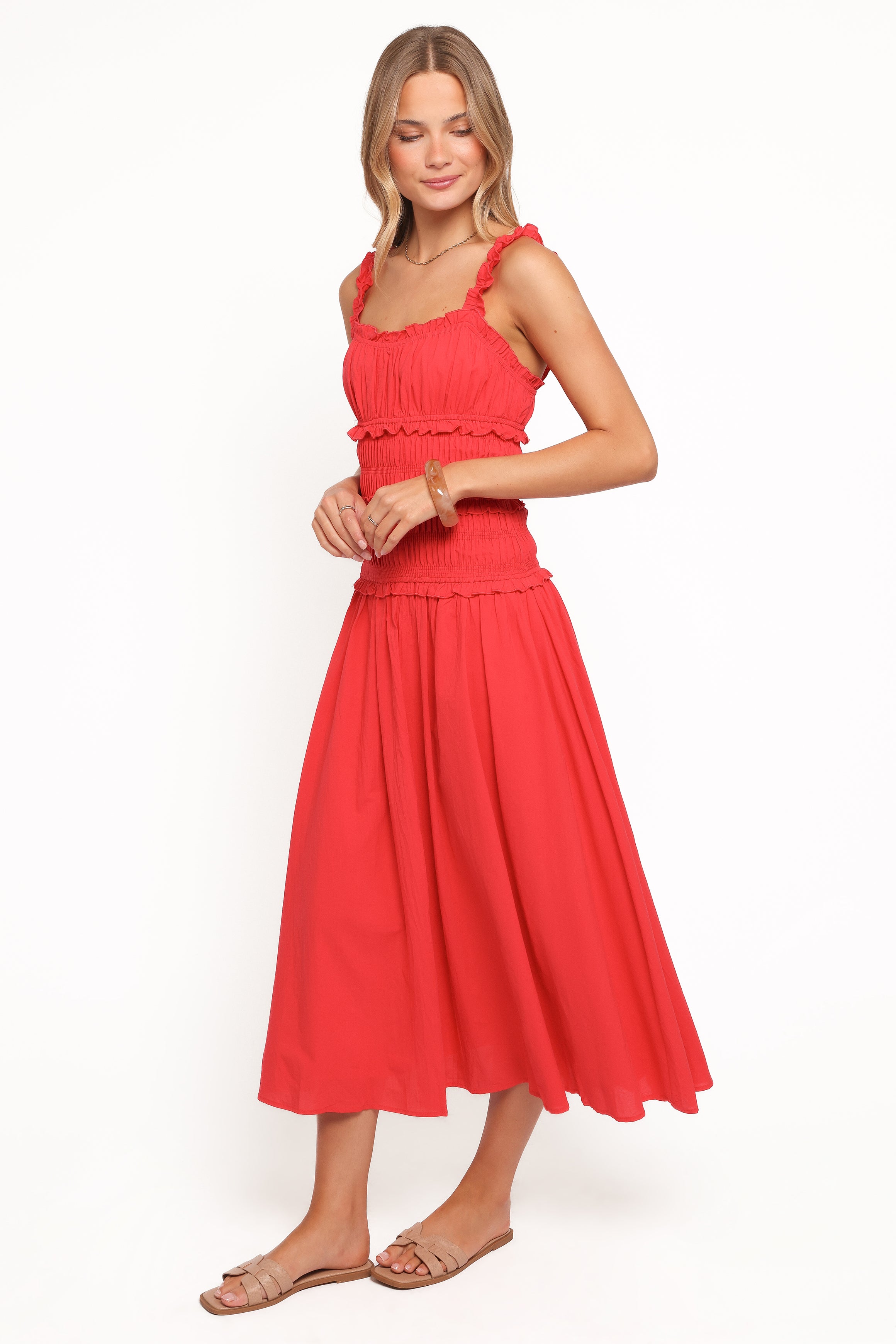 DRESSES Enola Gather Midi Dress - Red