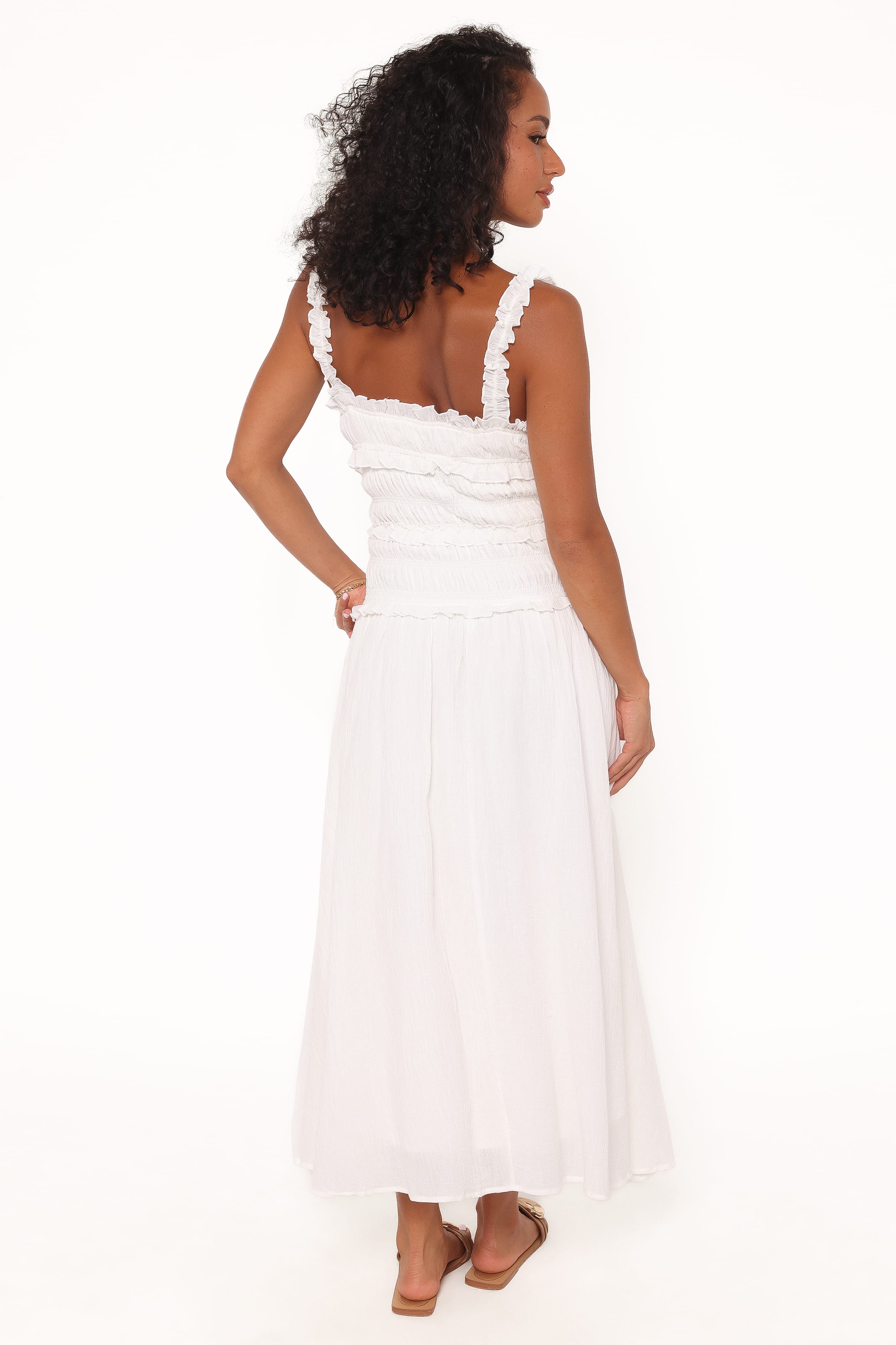 DRESSES Enola Gather Midi Dress - White