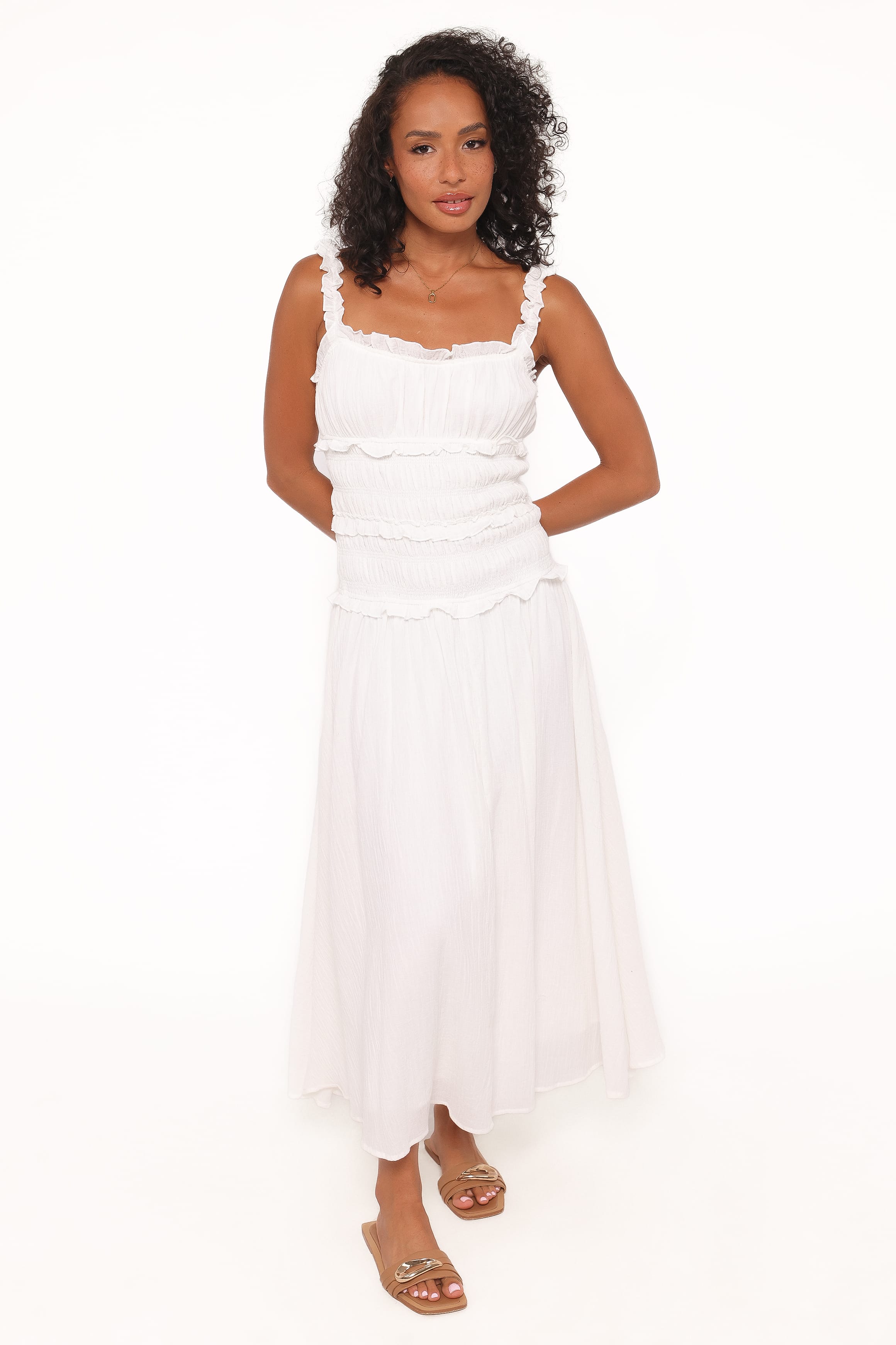 DRESSES Enola Gather Midi Dress - White