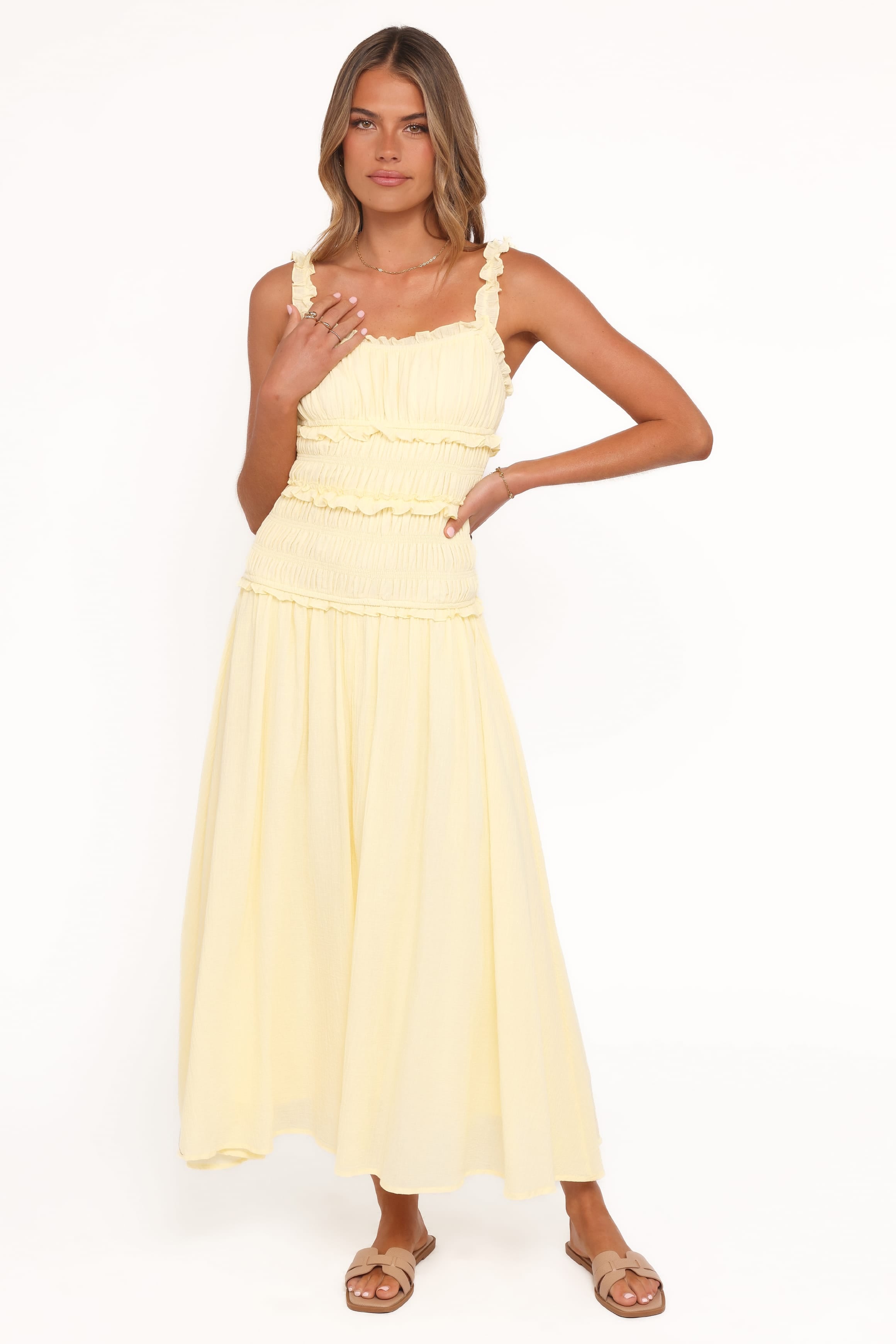 DRESSES Enola Gather Midi Dress - Yellow