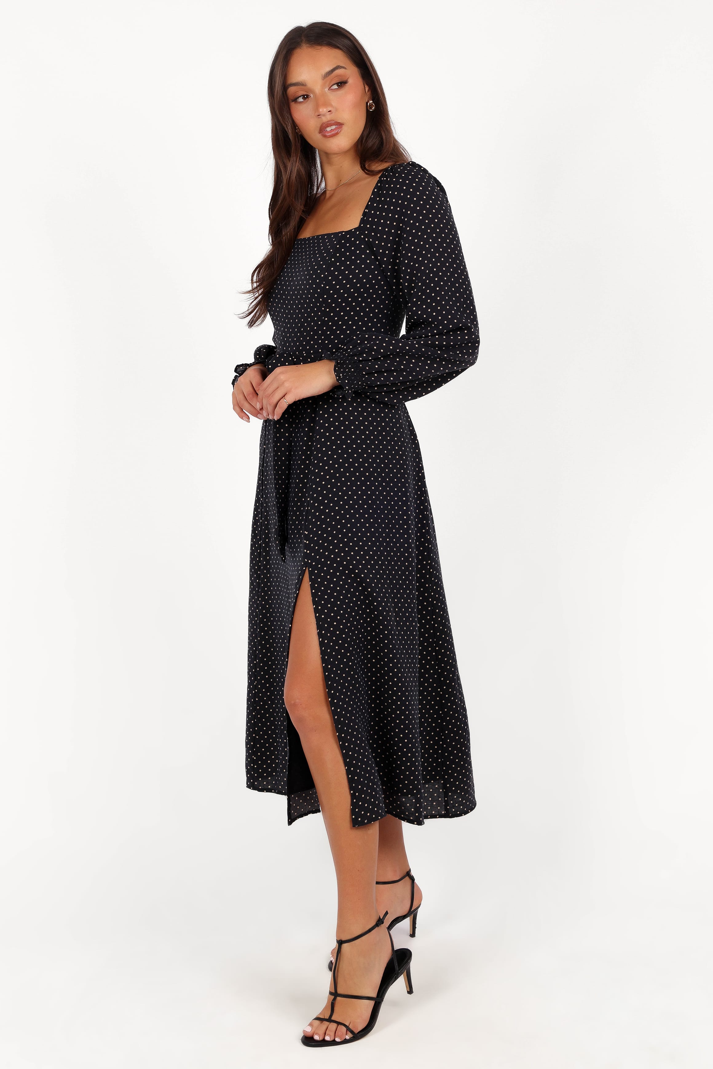 DRESSES Ettie Long Sleeve Midi Dress - Black Polka Dot