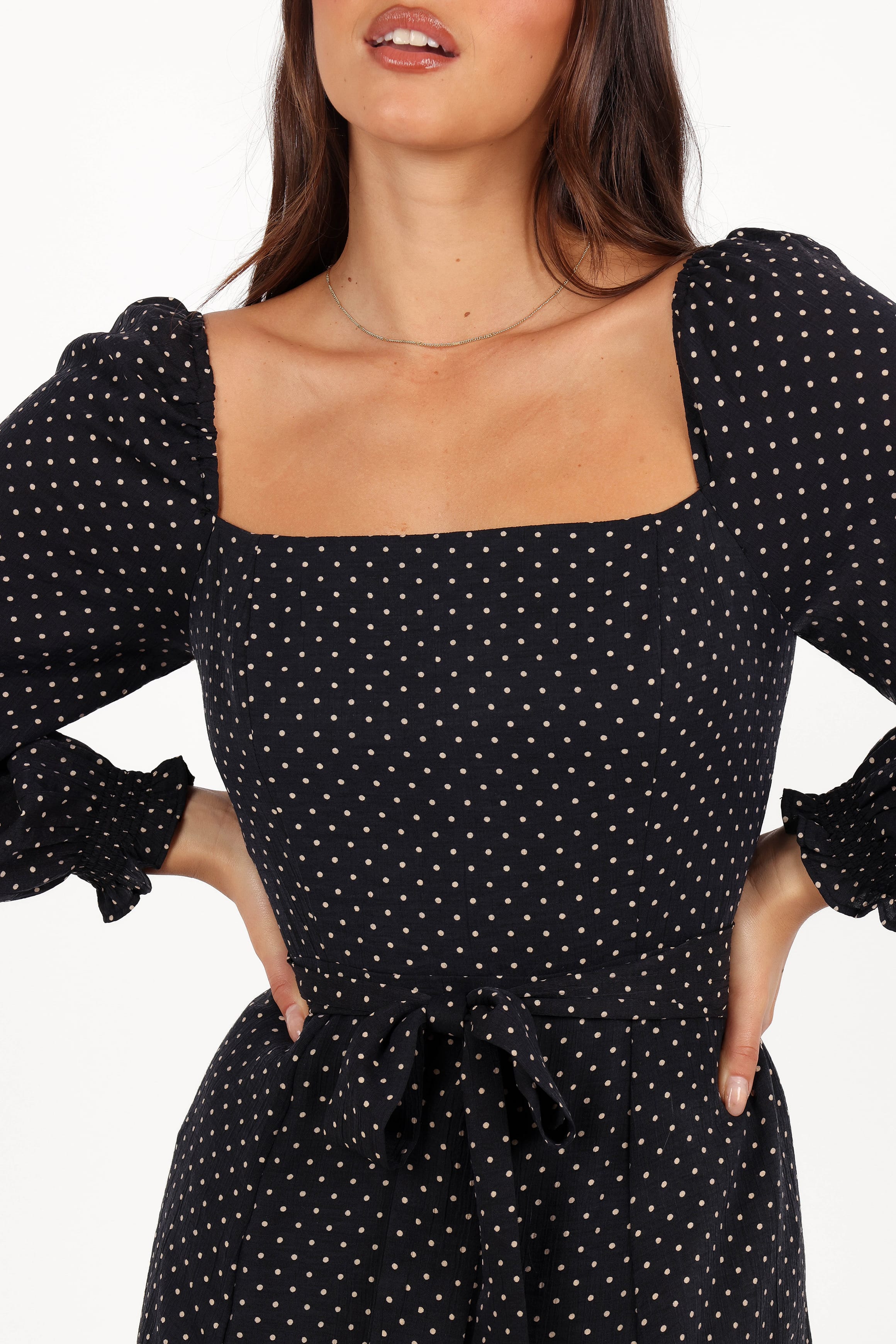 DRESSES Ettie Long Sleeve Midi Dress - Black Polka Dot