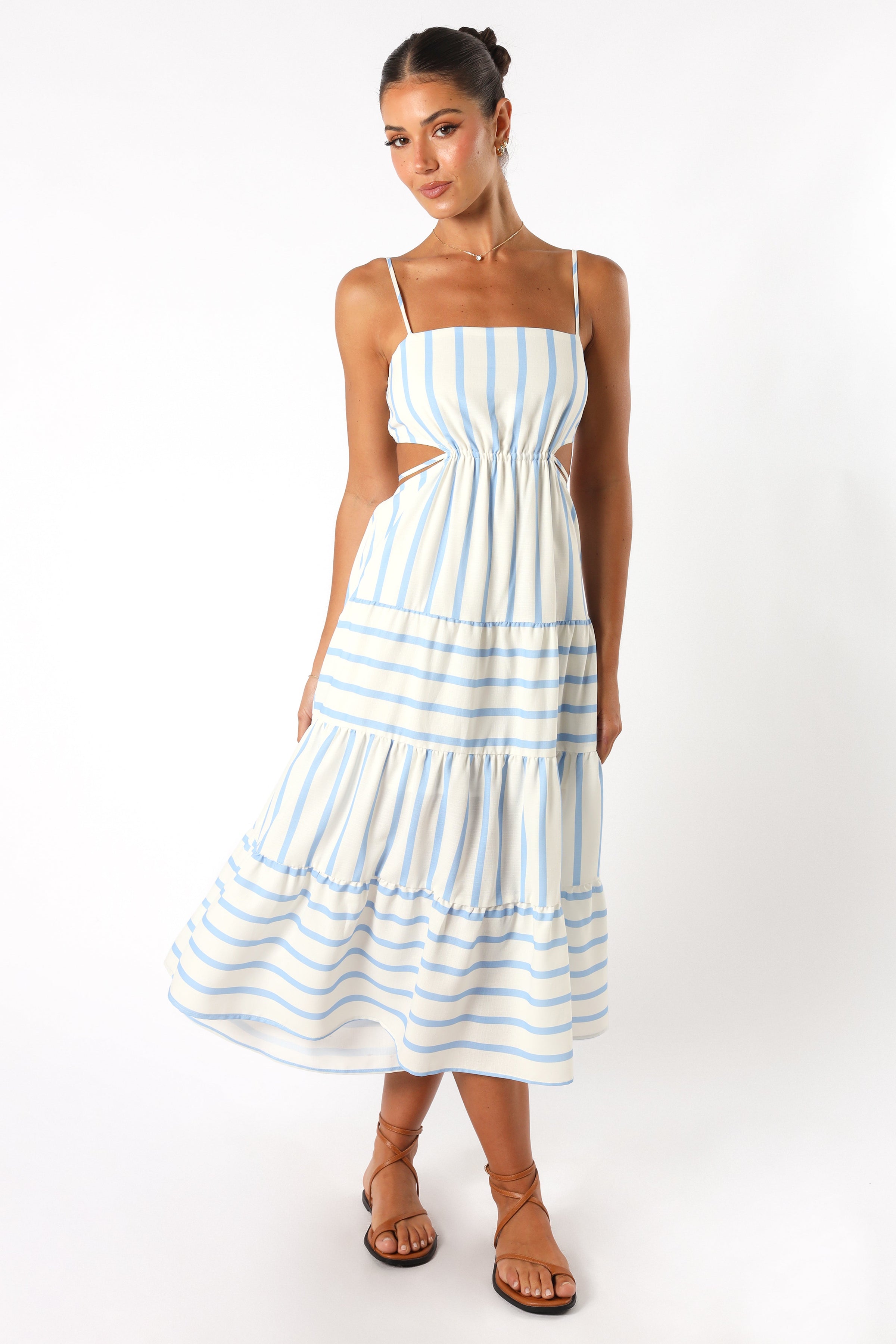 DRESSES @Evelin Midi Dress - Blue Stripe