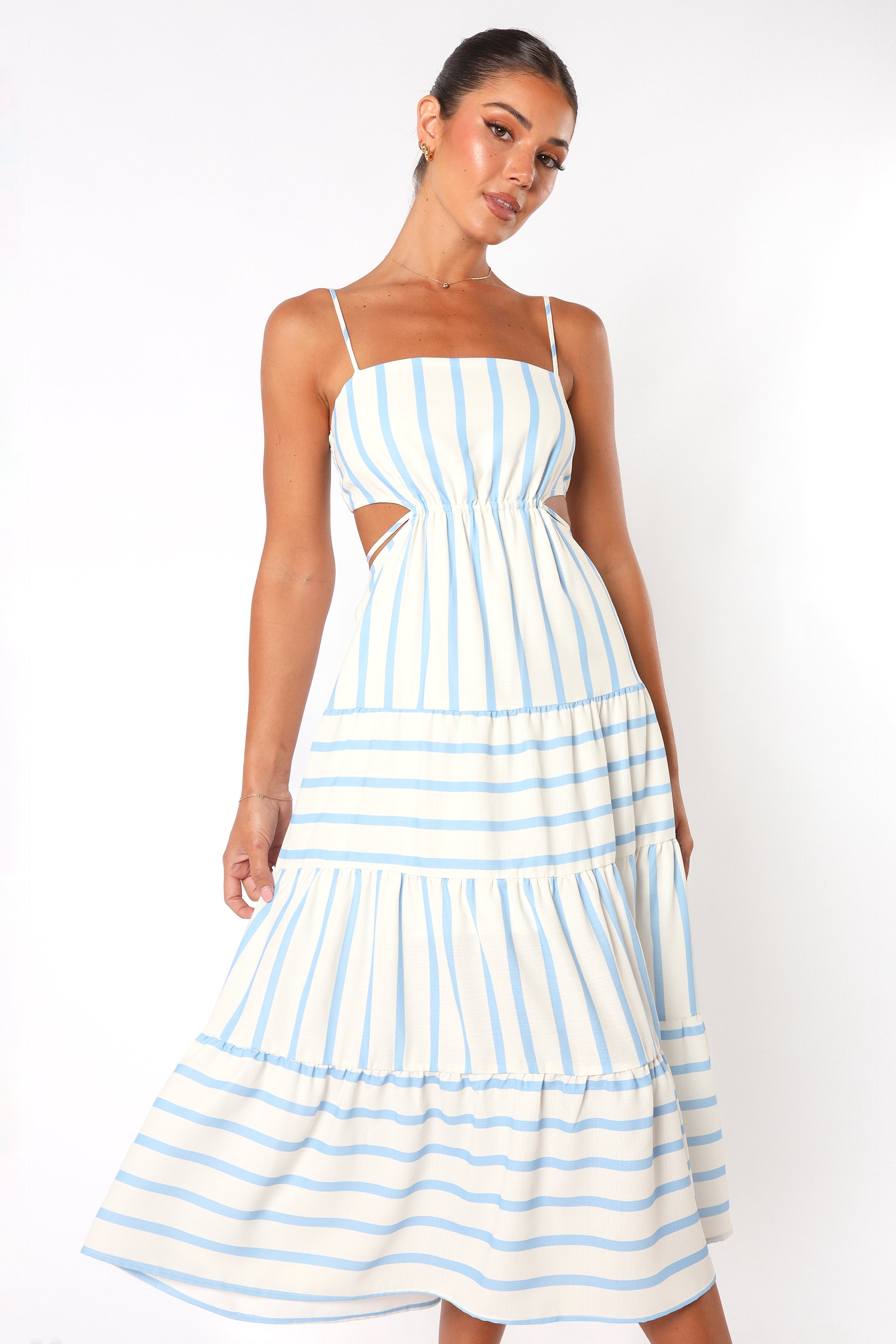 DRESSES @Evelin Midi Dress - Blue Stripe