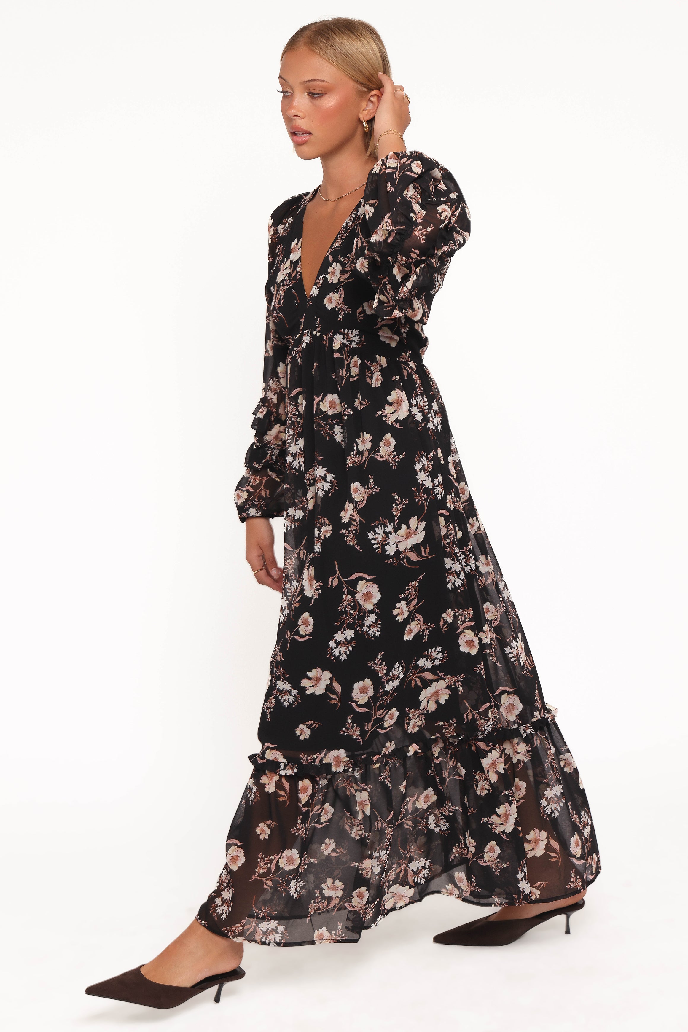 DRESSES Evian Long Sleeve Maxi Dress - Black Floral