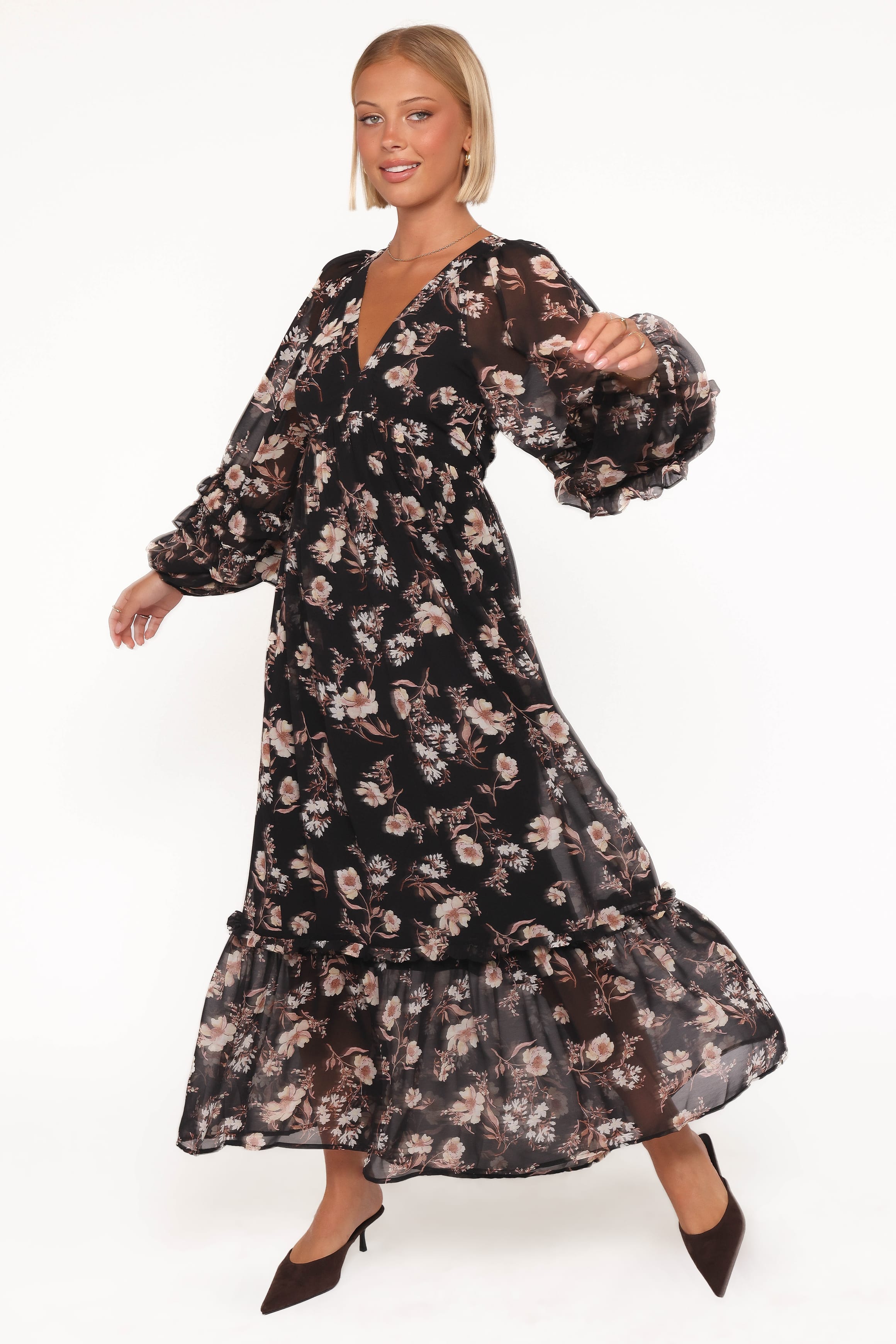 DRESSES Evian Long Sleeve Maxi Dress - Black Floral