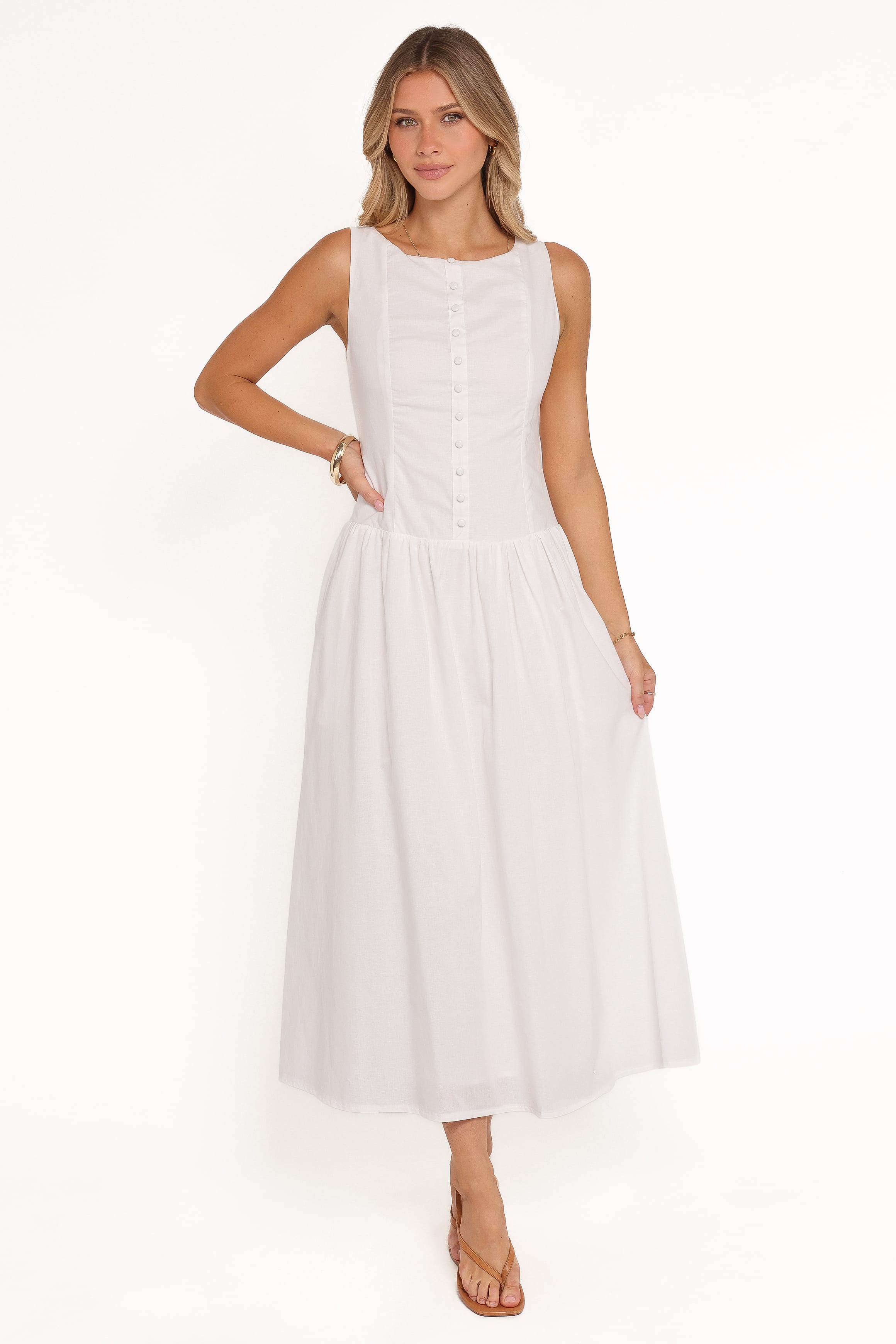 DRESSES Evie Button Front Maxi Dress - White