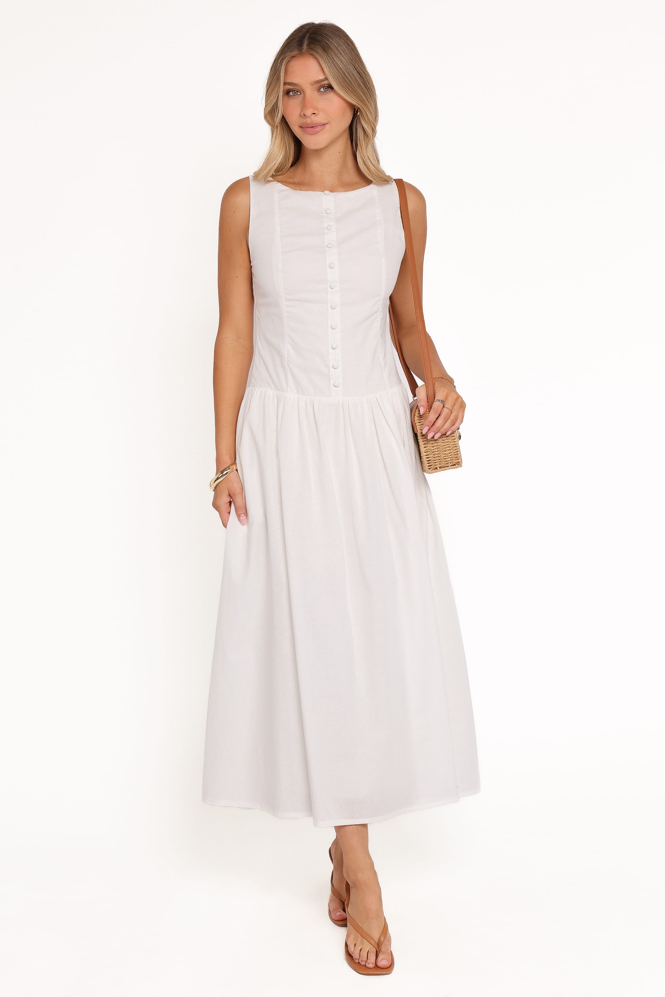 DRESSES Evie Button Front Maxi Dress - White