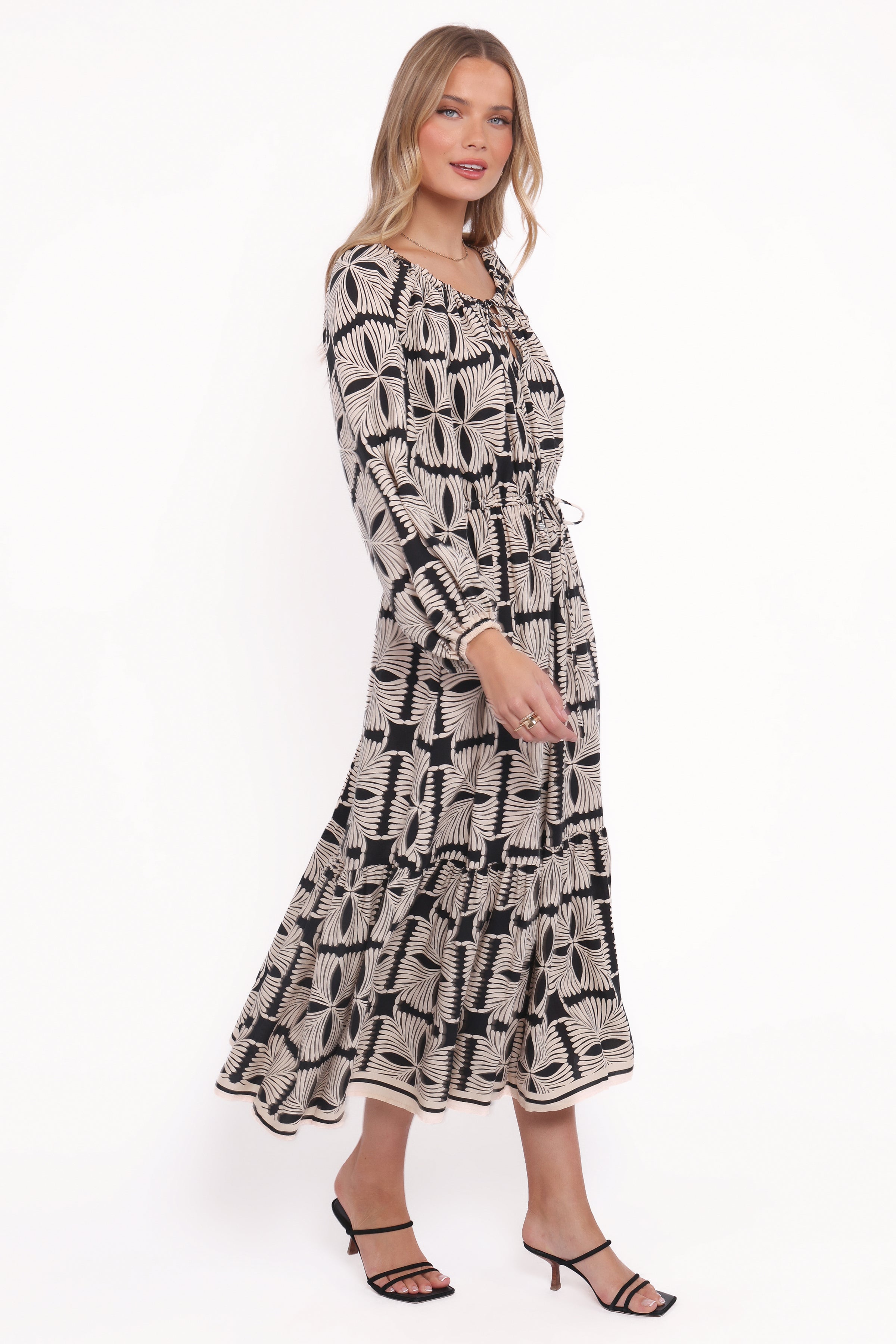 DRESSES Faris Off Shoulder Midi Dress - Black Geo