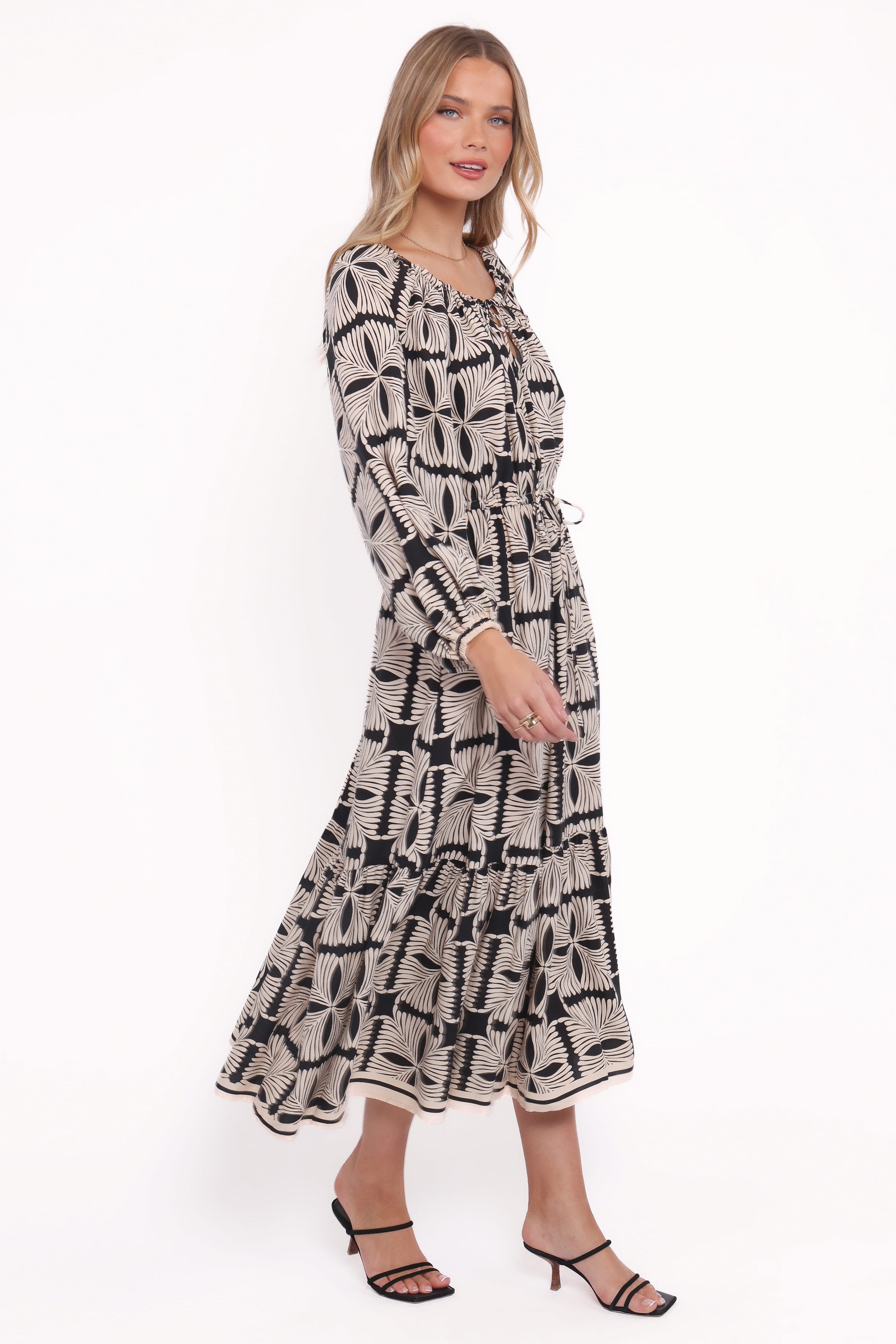 DRESSES Faris Off Shoulder Midi Dress - Black Geo