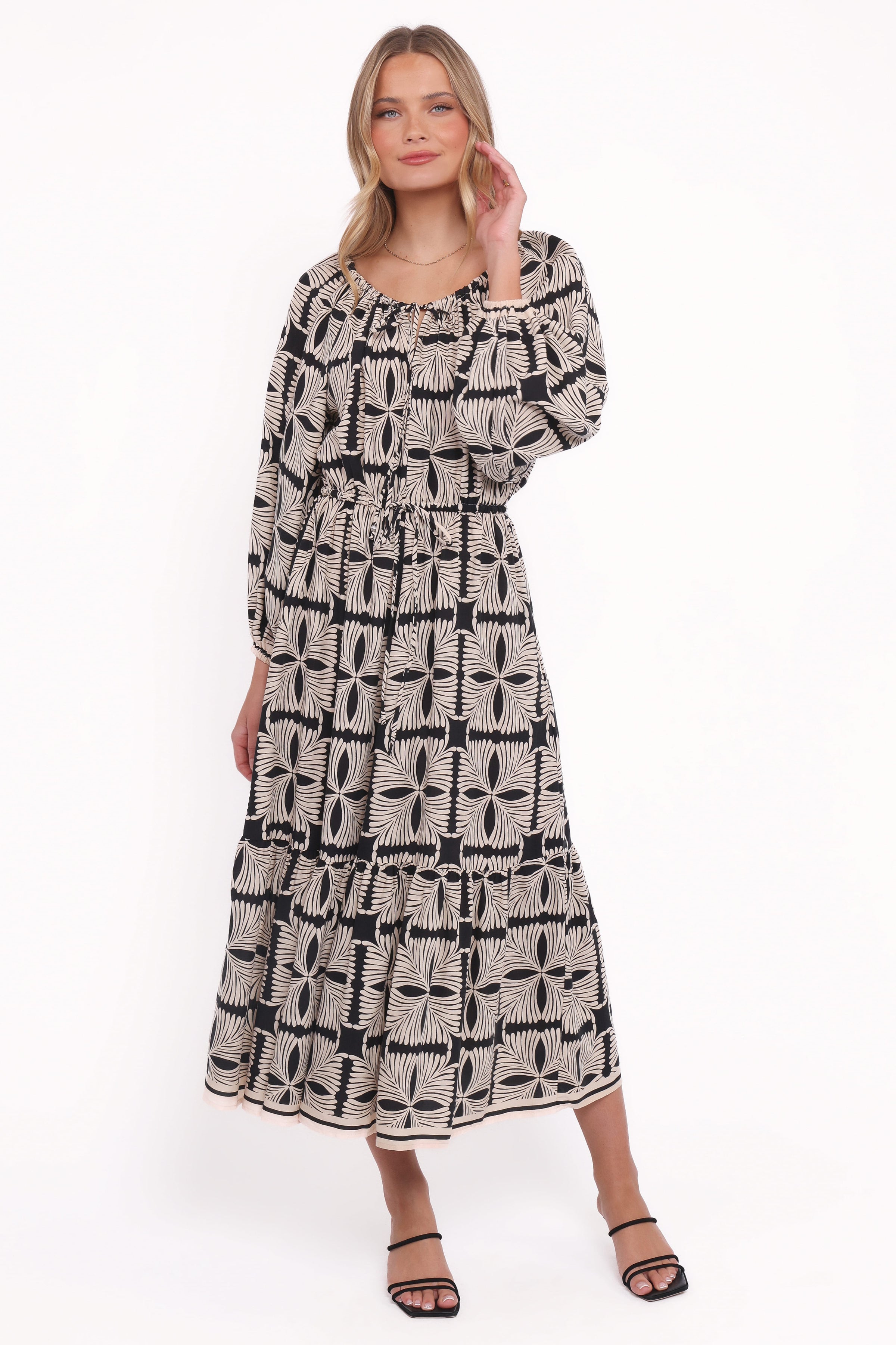 DRESSES Faris Off Shoulder Midi Dress - Black Geo