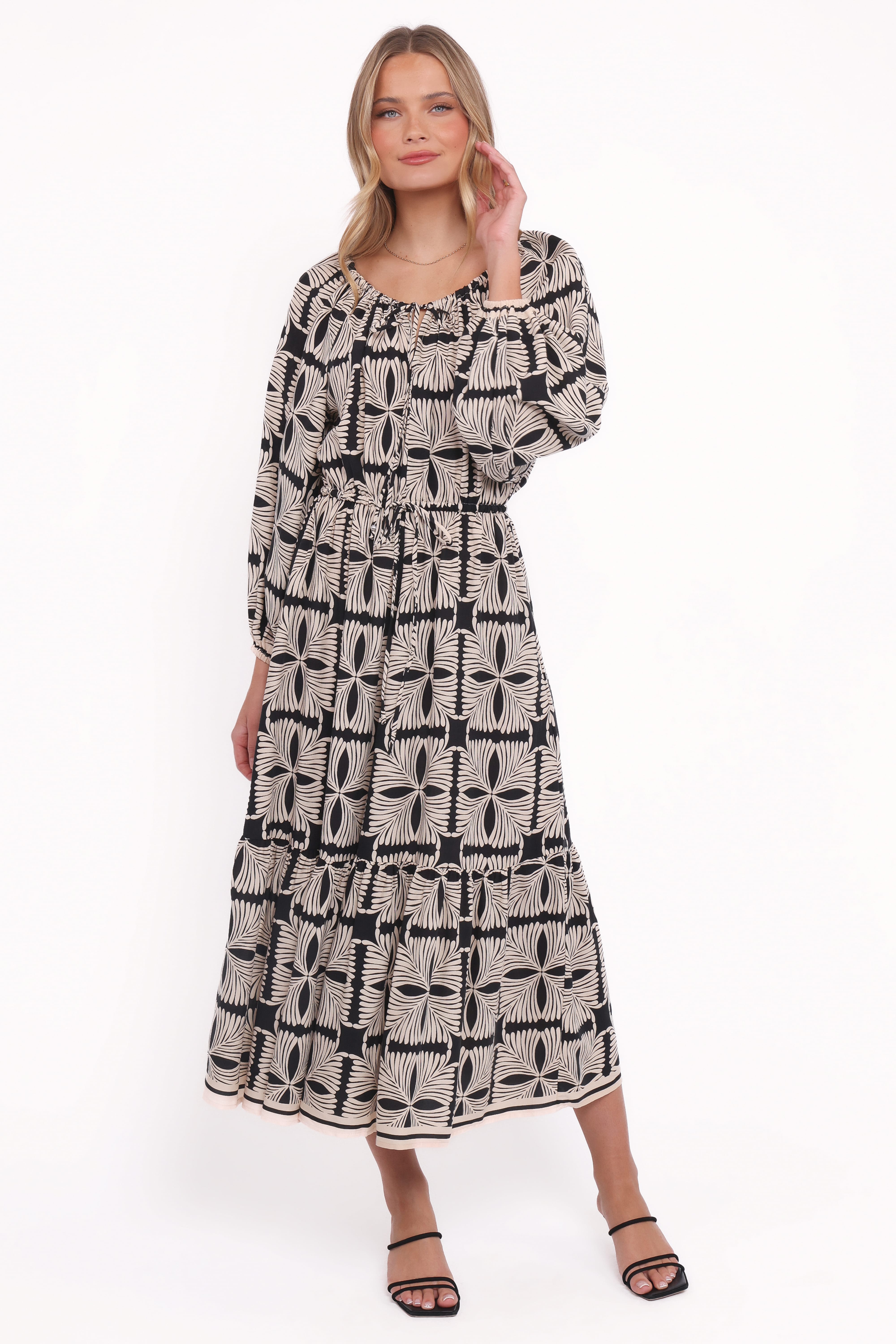 DRESSES Faris Off Shoulder Midi Dress - Black Geo