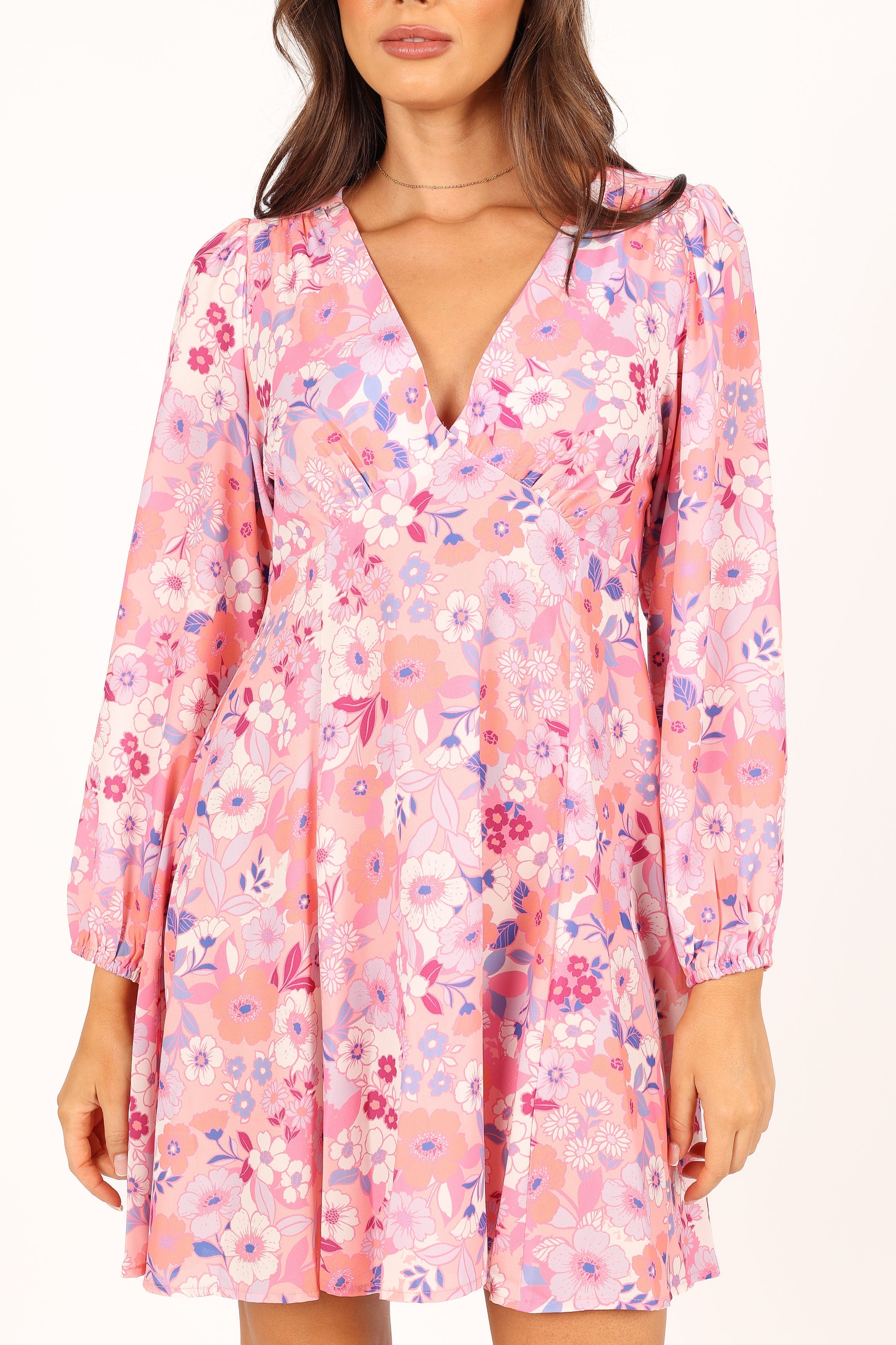 DRESSES @Finnick Long Sleeve Mini Dress - Pink Floral