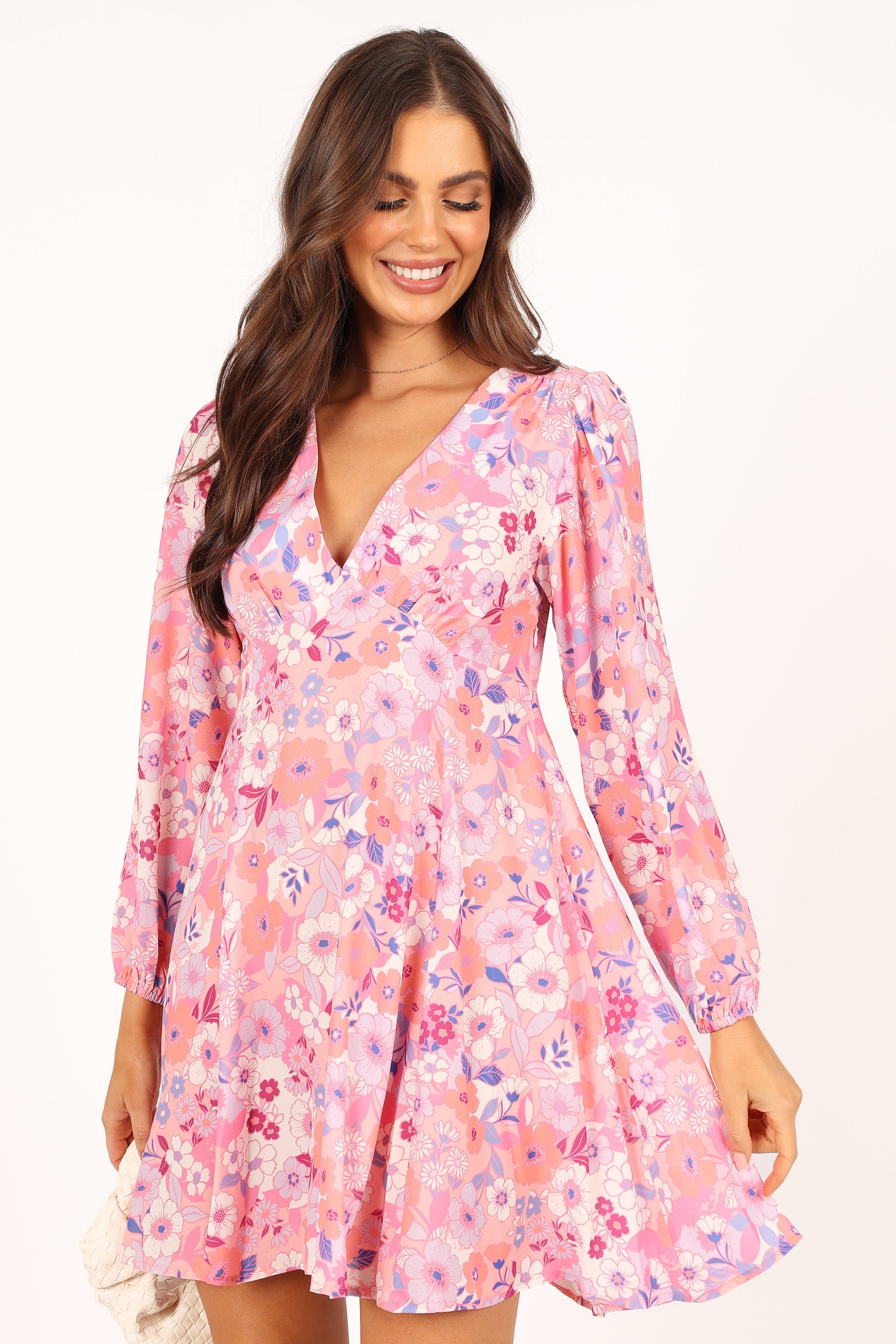 DRESSES @Finnick Long Sleeve Mini Dress - Pink Floral