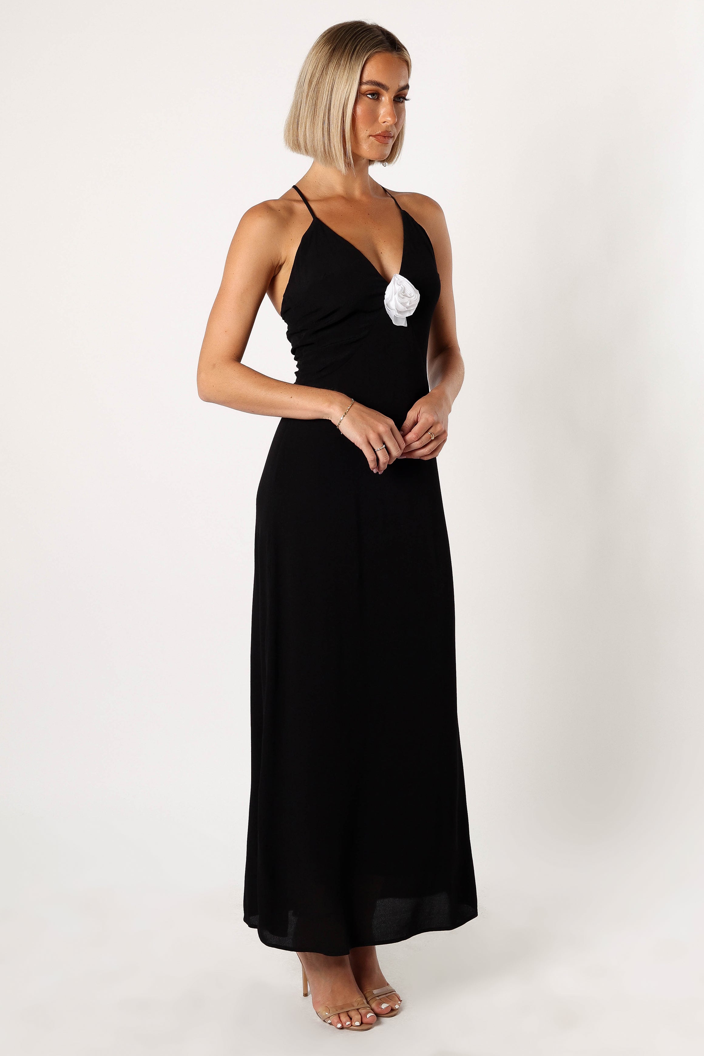 DRESSES @Florence Rosette Trim Maxi Dress - Black