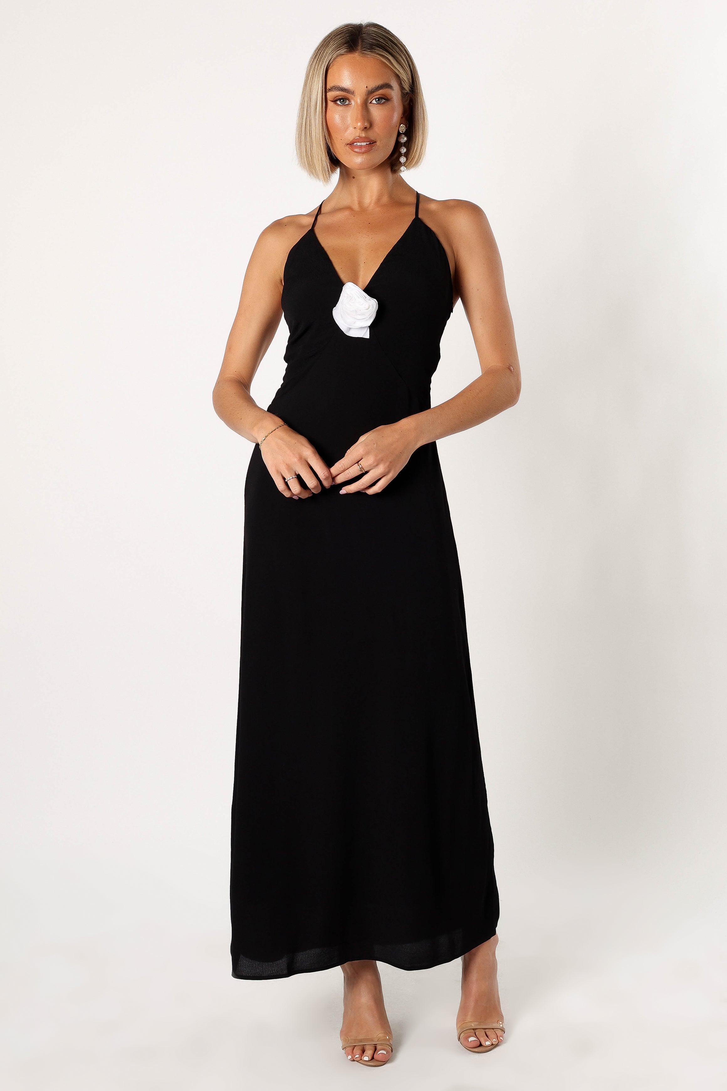DRESSES @Florence Rosette Trim Maxi Dress - Black