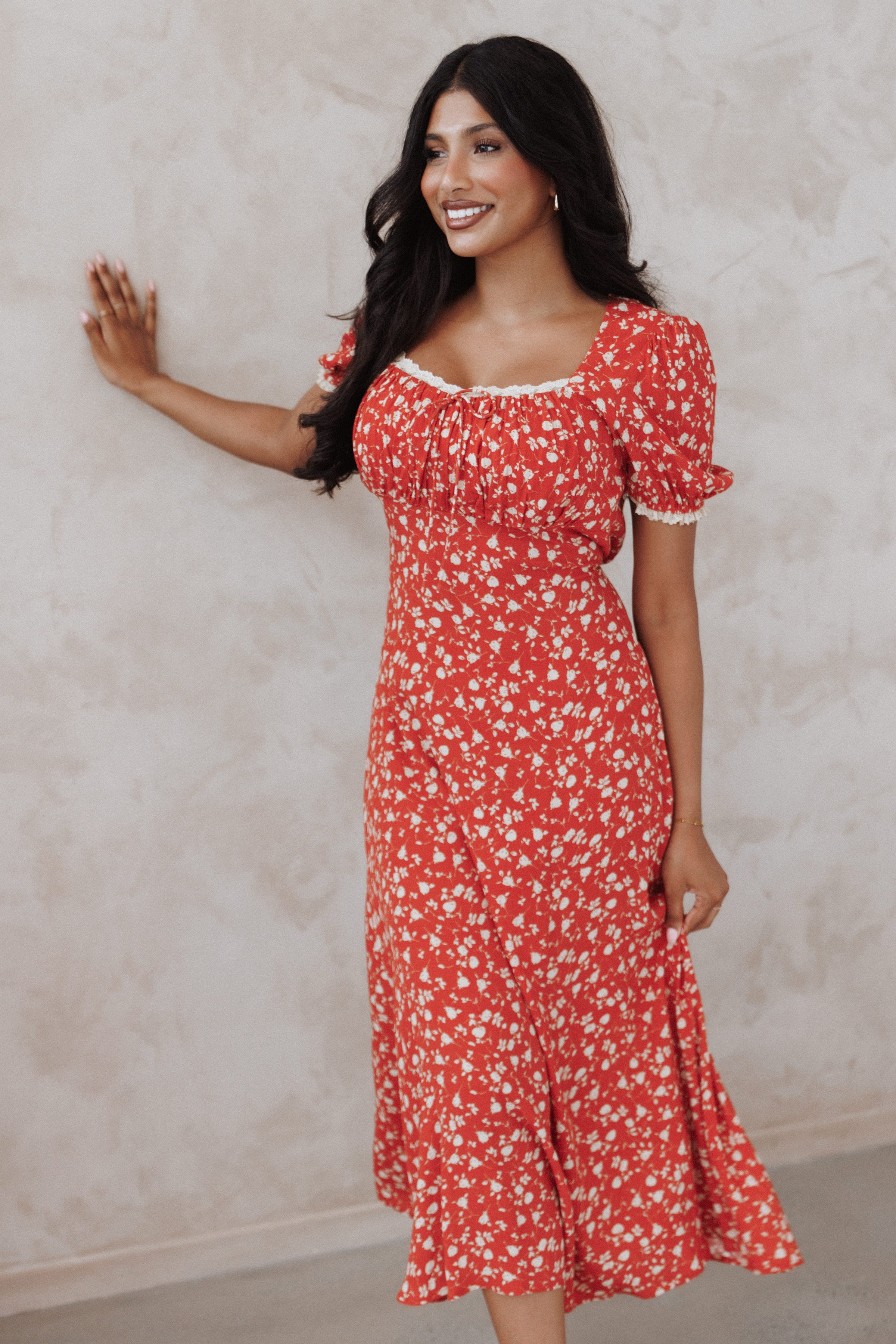 DRESSES Francine Lace Midi Dress - Red Floral