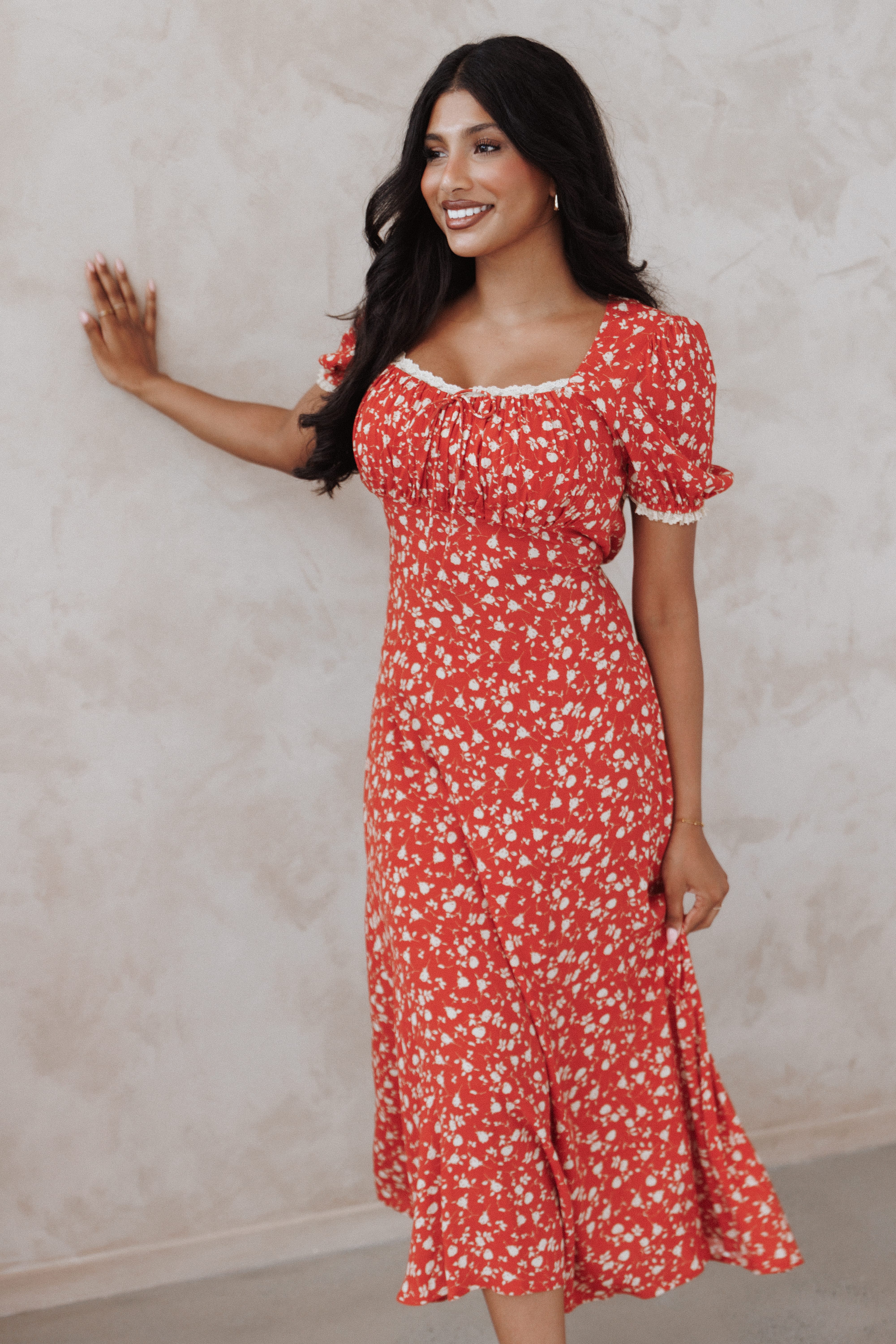DRESSES Francine Lace Midi Dress - Red Floral