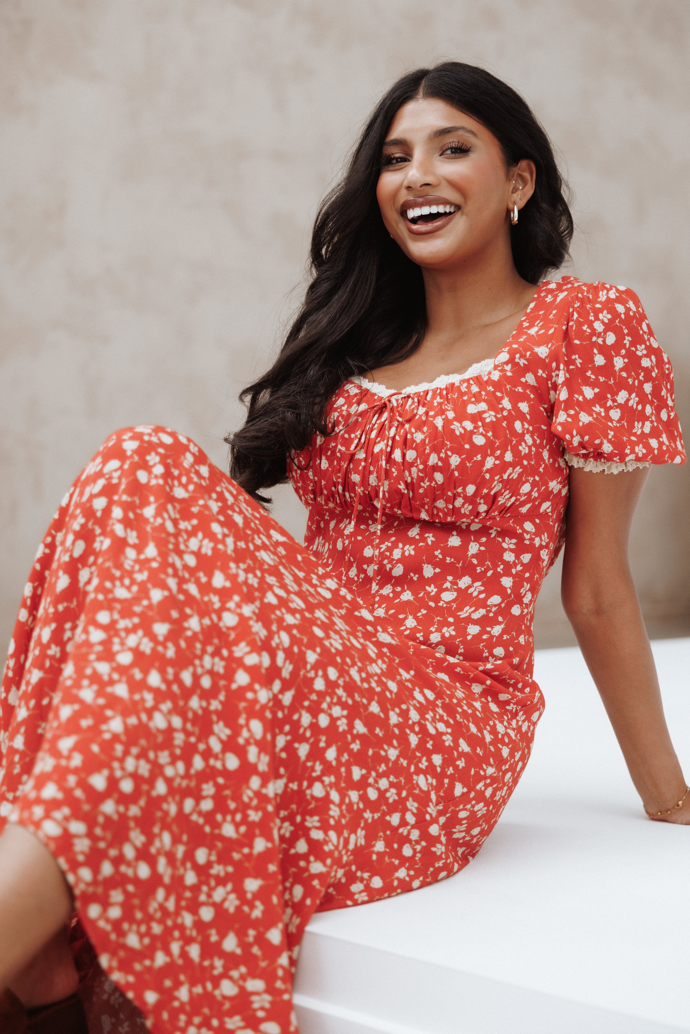 DRESSES Francine Lace Midi Dress - Red Floral