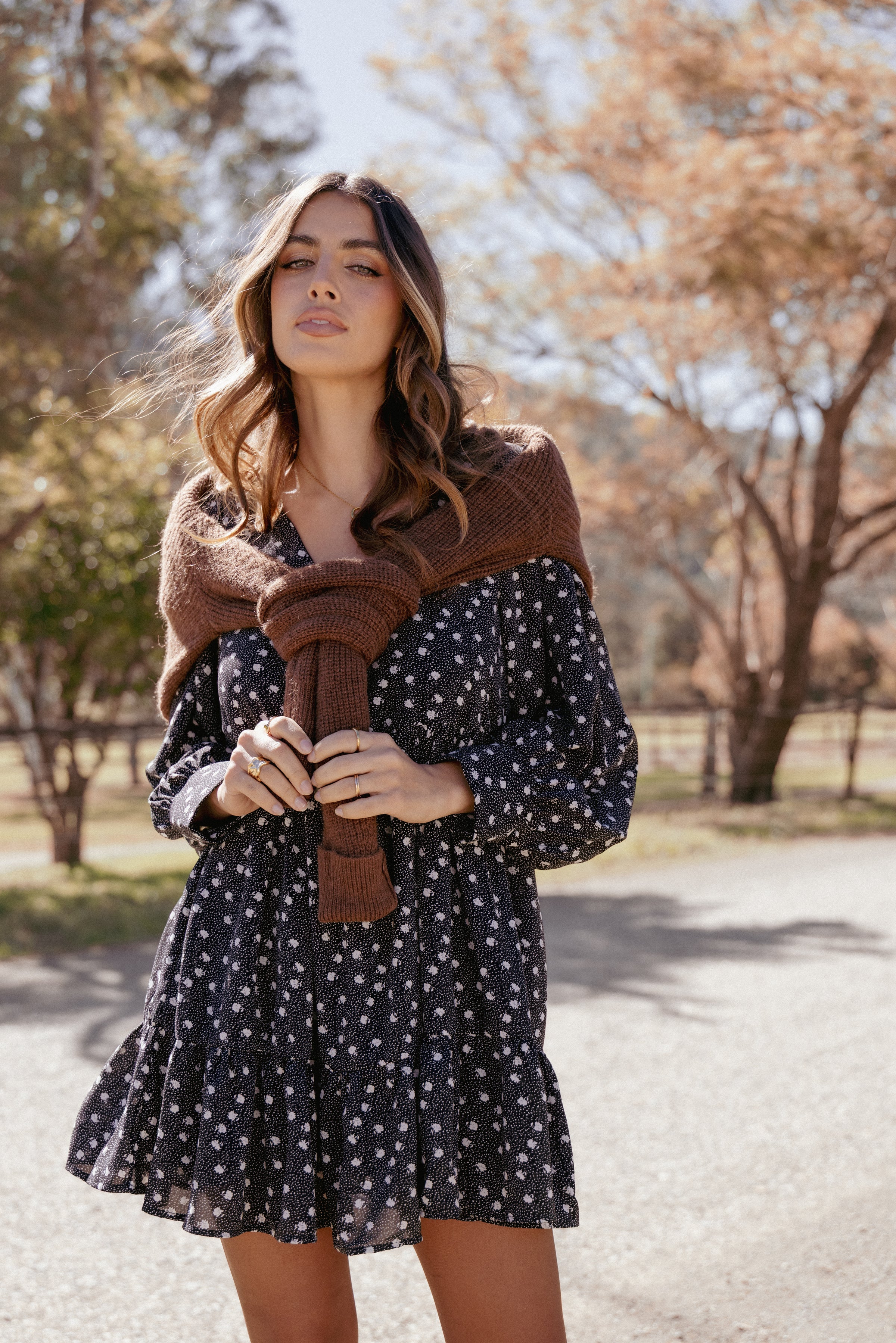 DRESSES Frankie Long Sleeve Mini Dress - Black Floral