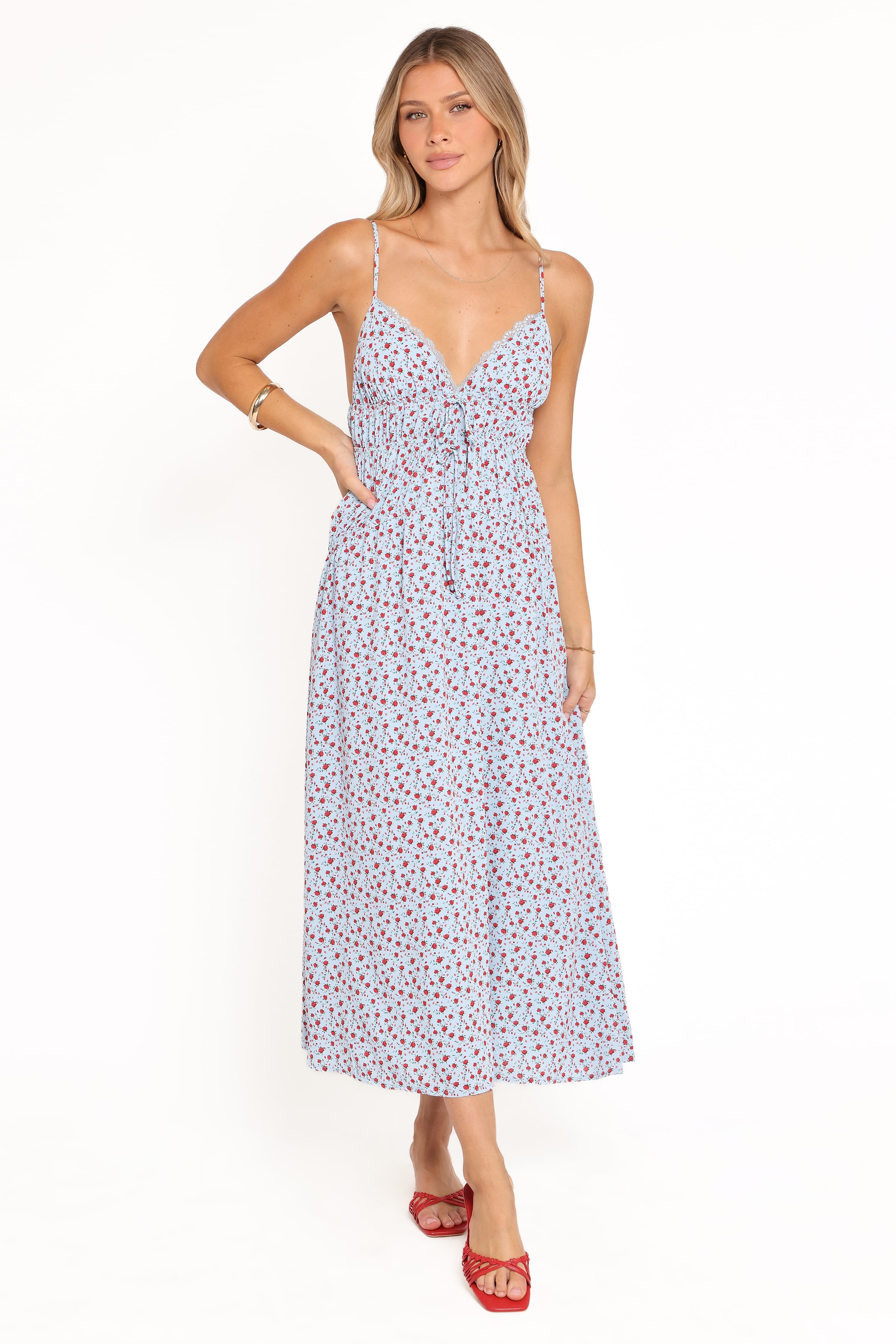 DRESSES Freesia Midi Dress - Blue Red Floral