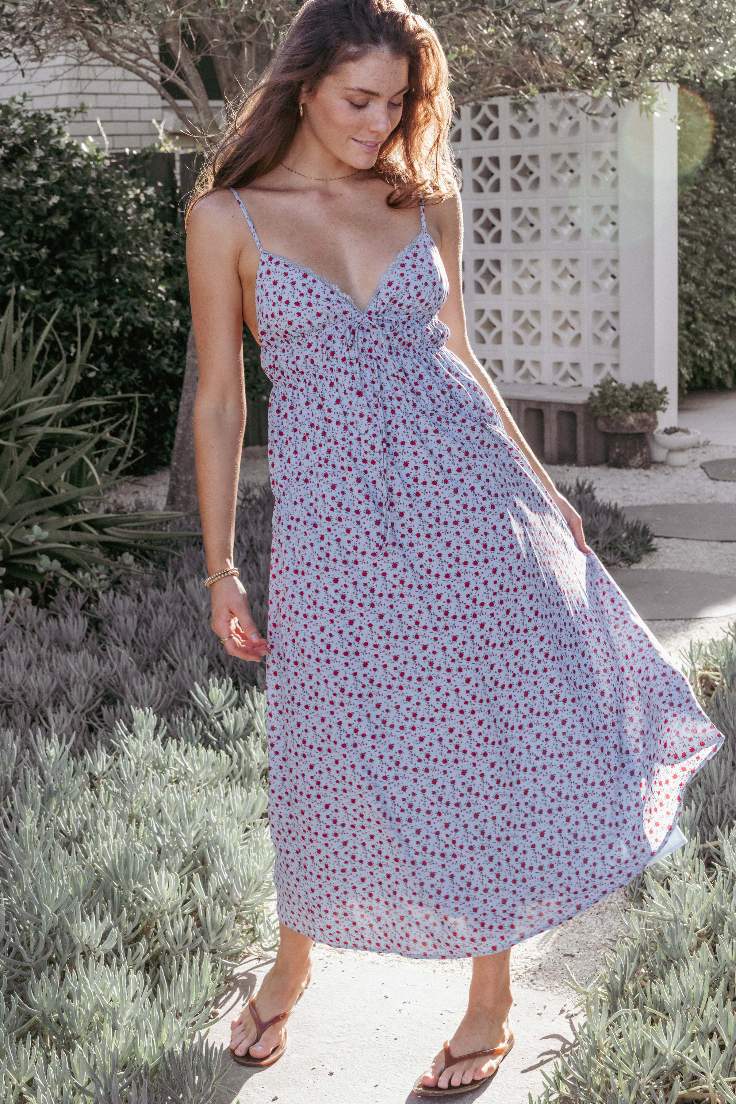 DRESSES Freesia Midi Dress - Blue Red Floral