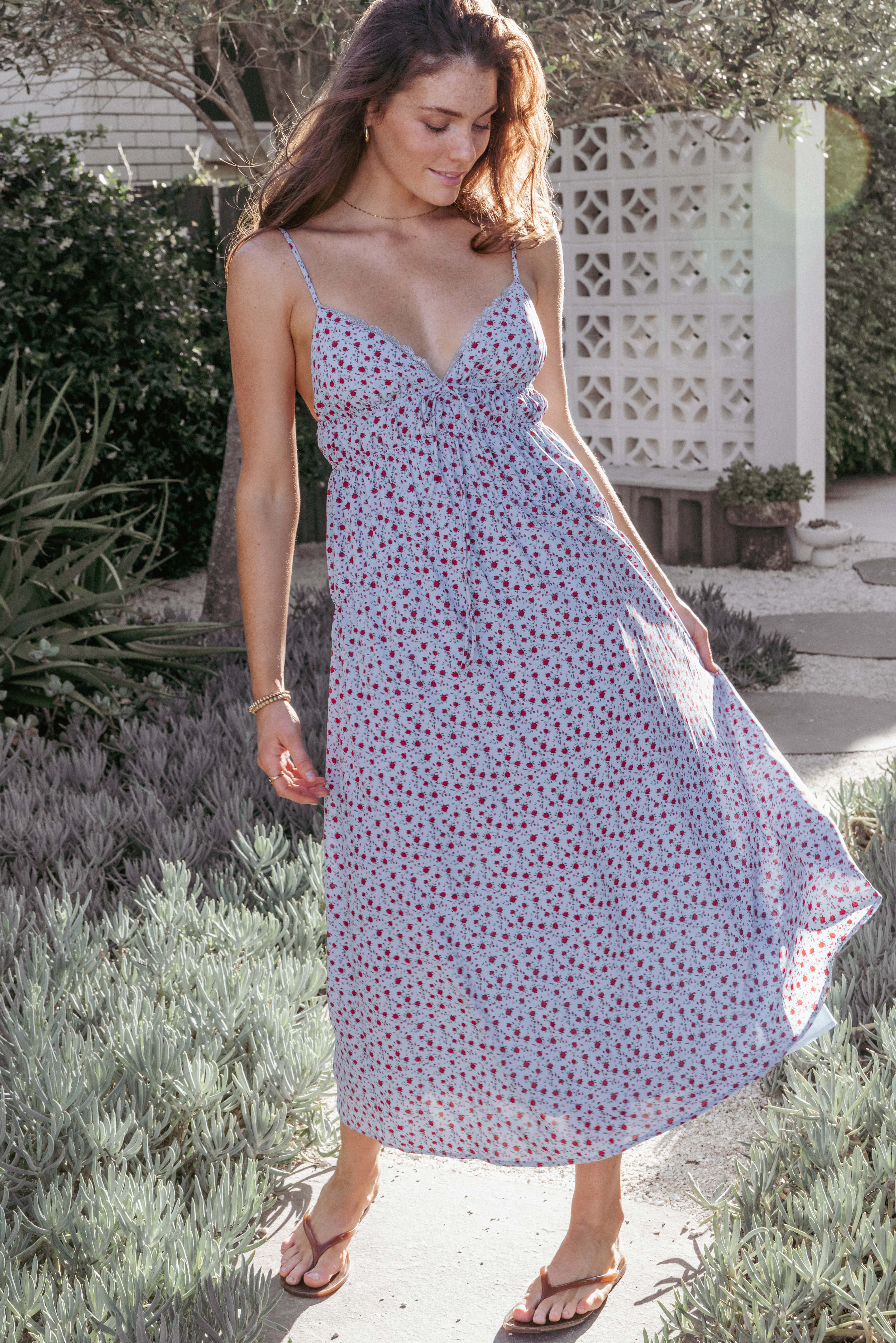 DRESSES Freesia Midi Dress - Blue Red Floral
