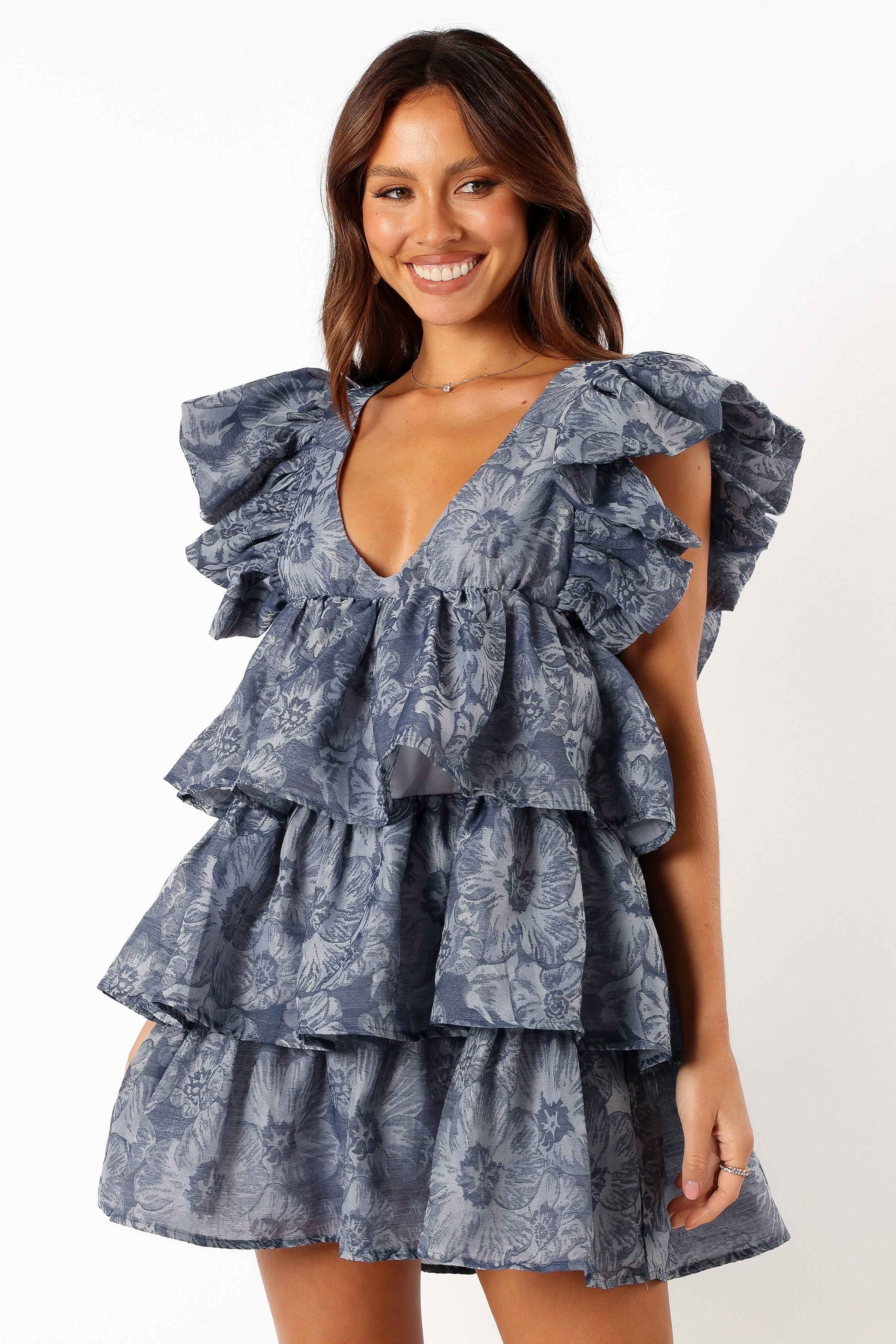 DRESSES @Friella Frill Sleeve Mini Dress - Deep Blue