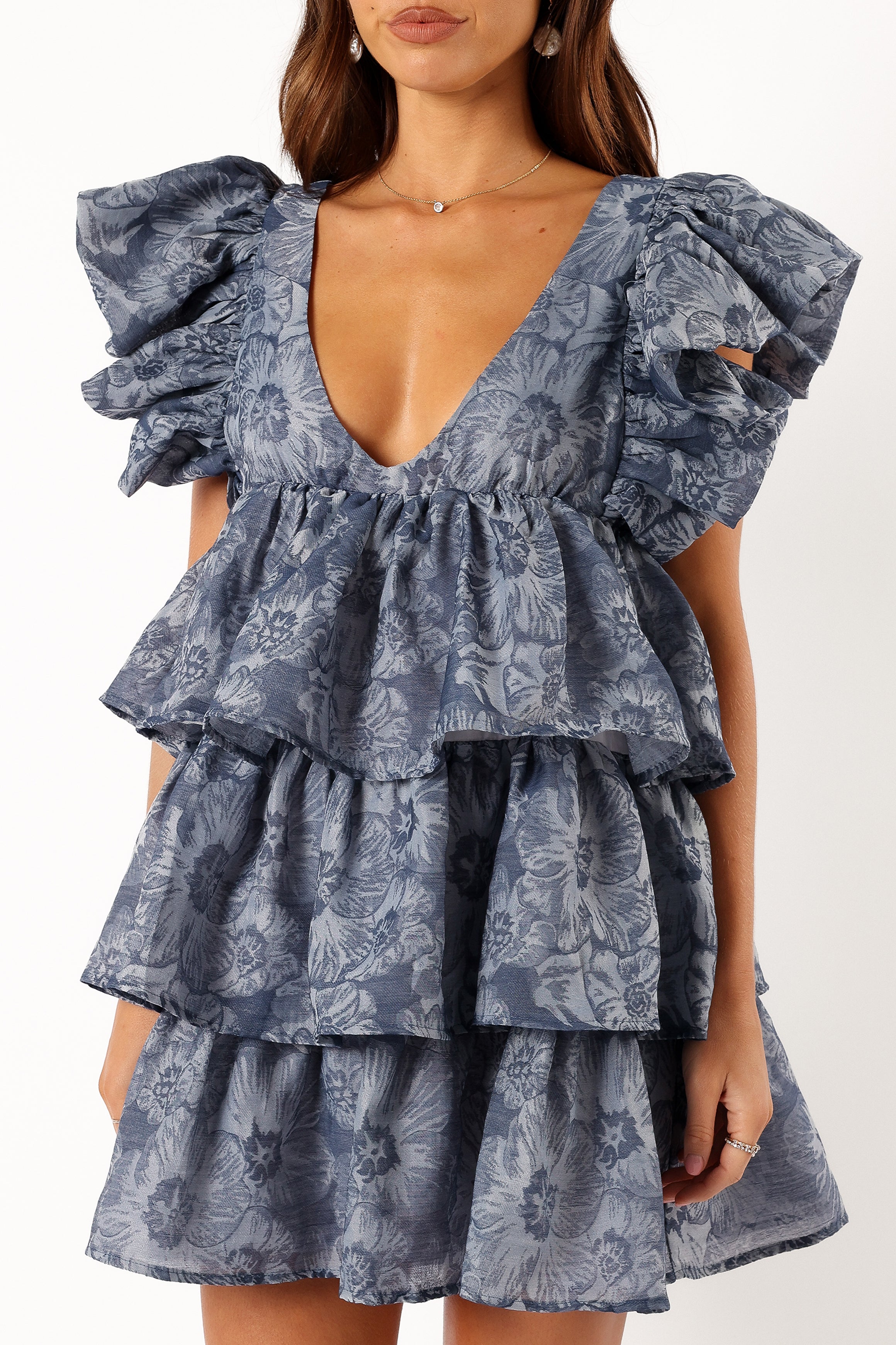 DRESSES @Friella Frill Sleeve Mini Dress - Deep Blue