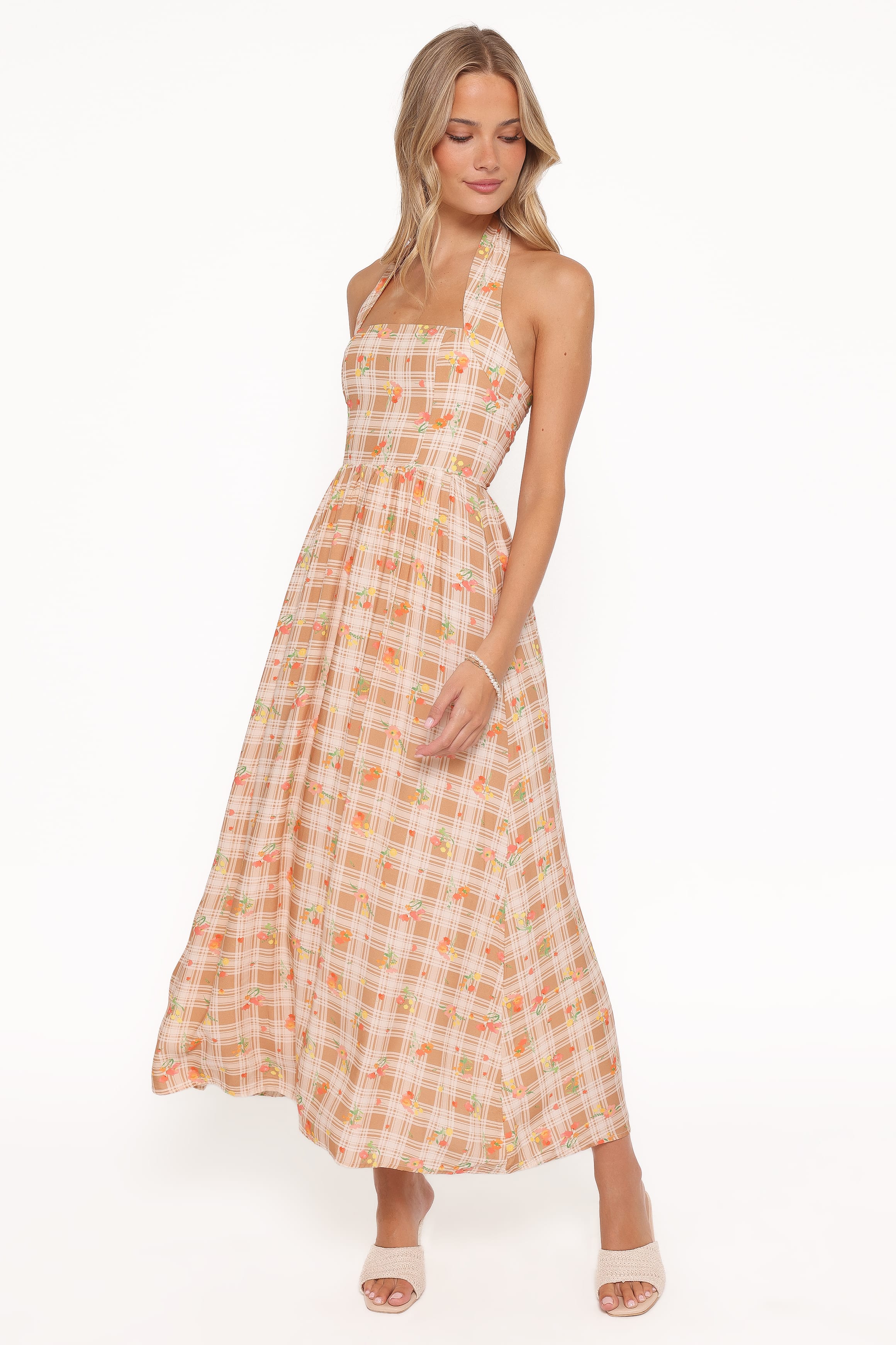 DRESSES Gemini Halterneck Maxi Dress - Yellow Floral Gingham