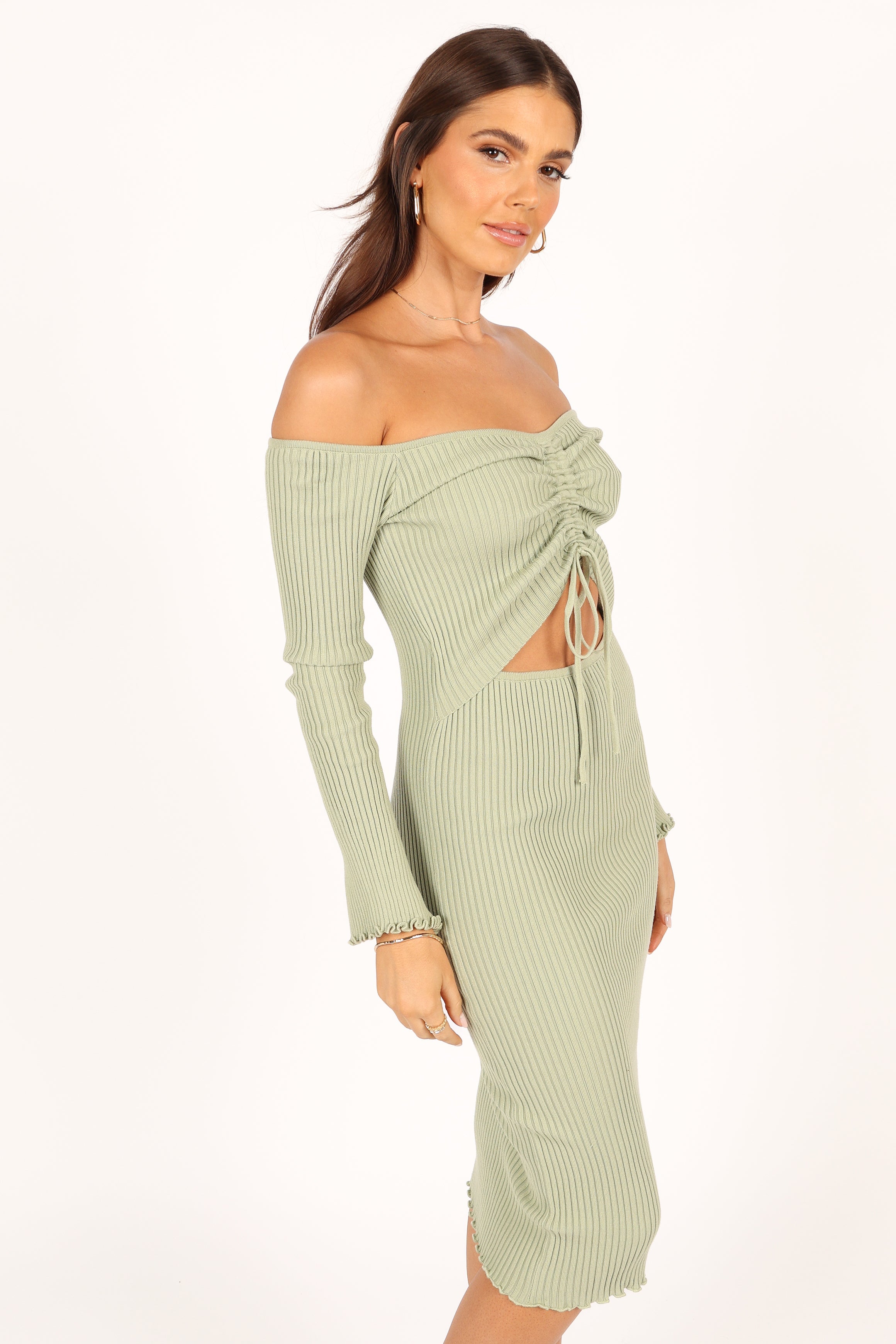 DRESSES Geneva Off Shoulder Midi Dress - Sage