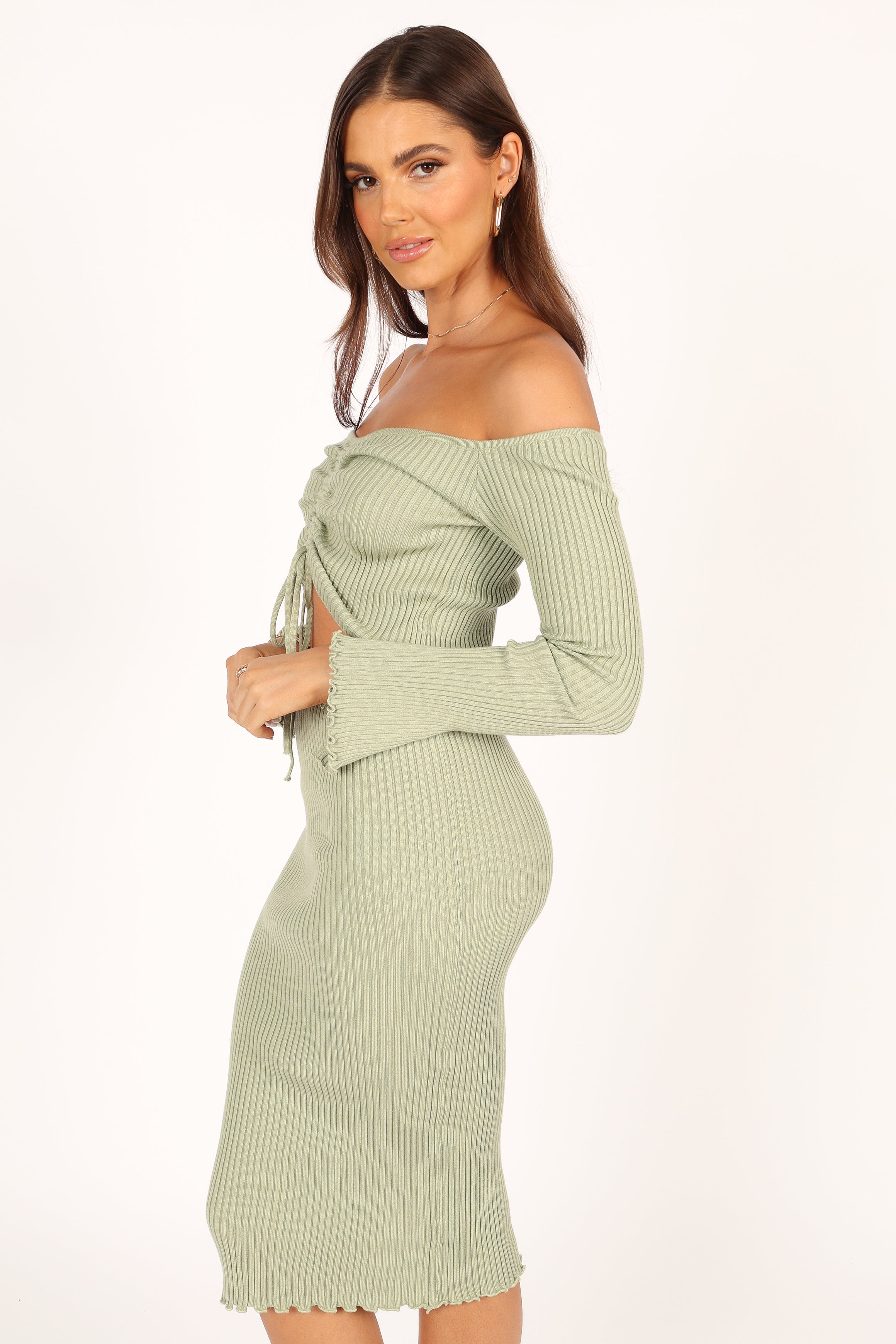 DRESSES Geneva Off Shoulder Midi Dress - Sage