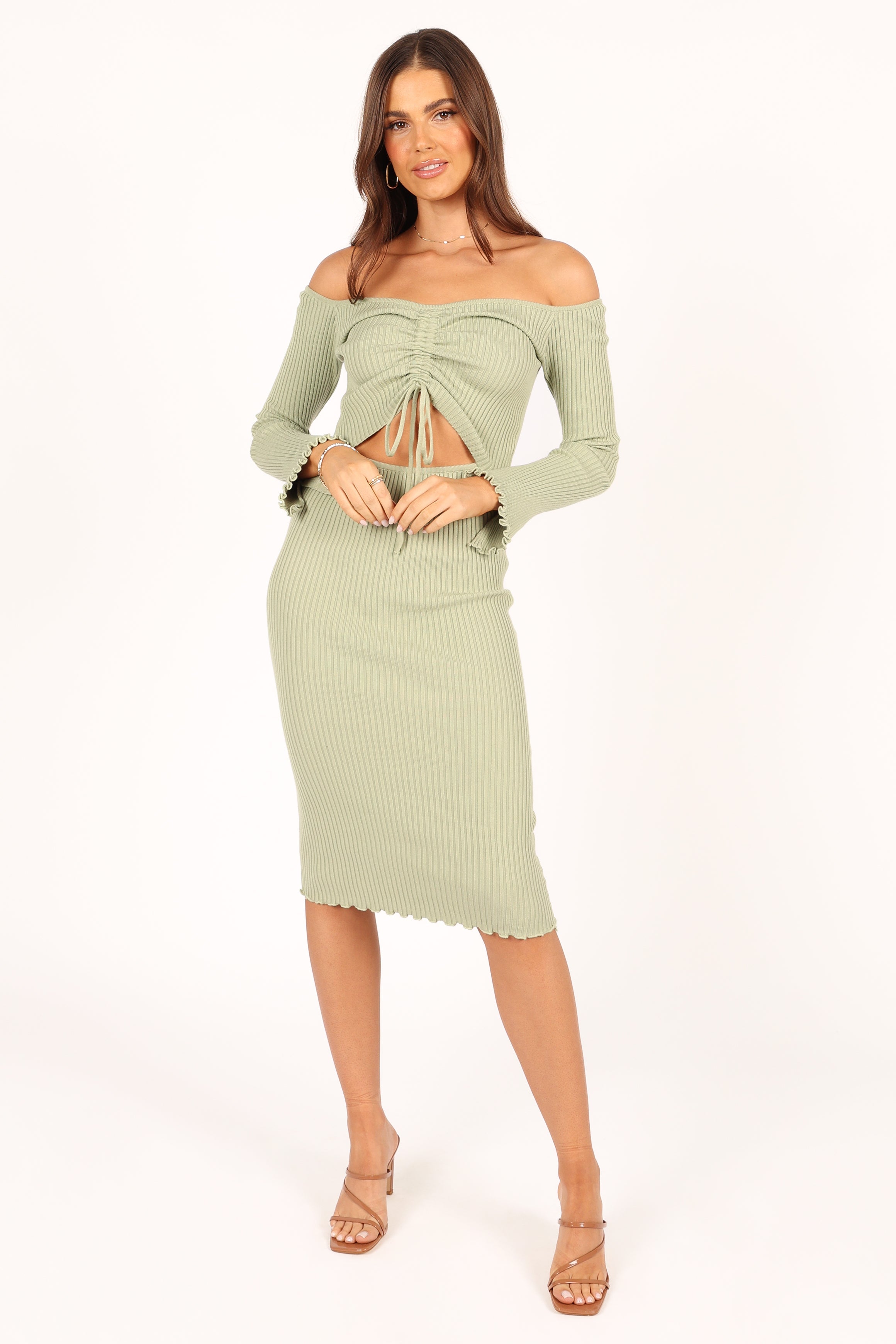 DRESSES Geneva Off Shoulder Midi Dress - Sage