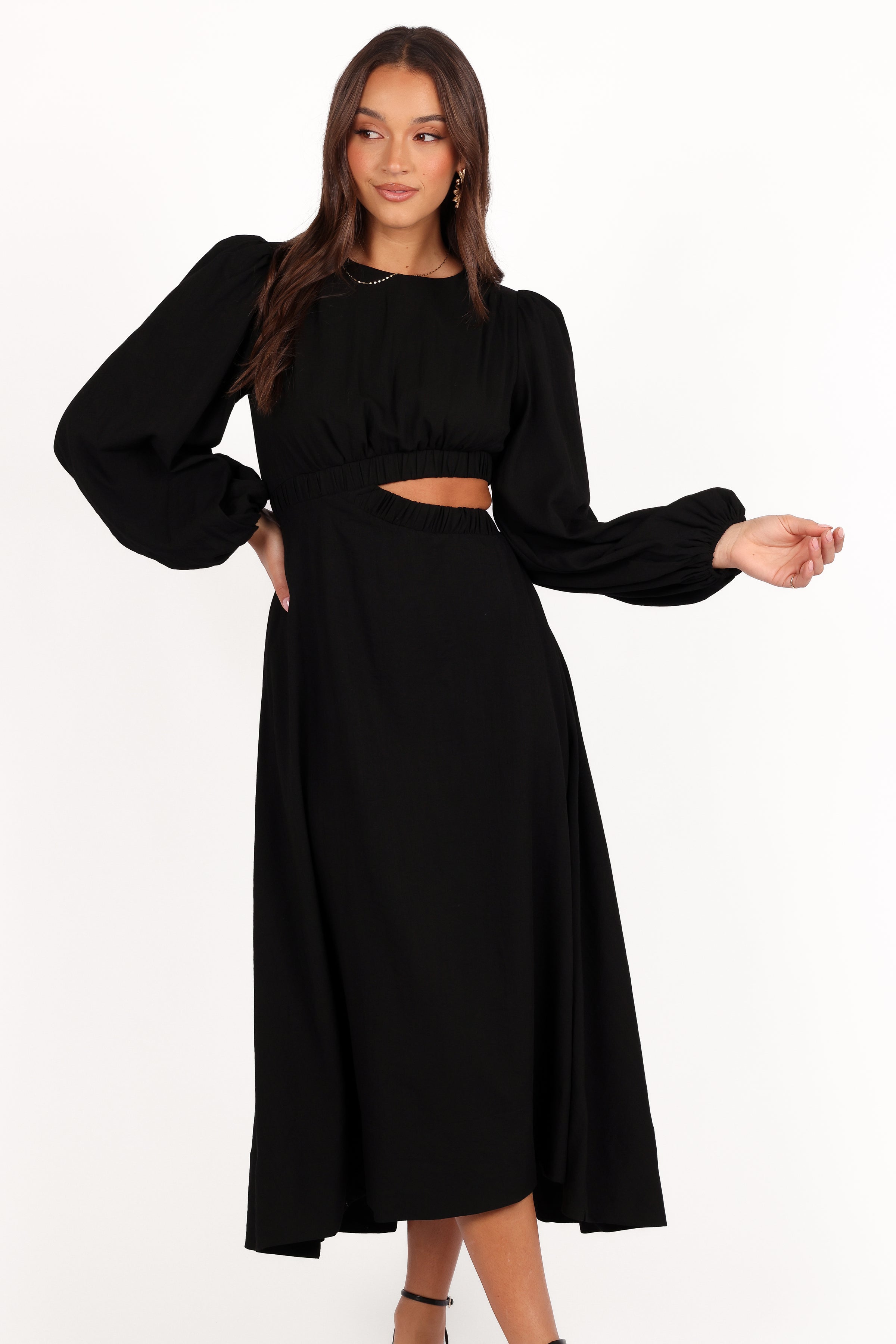 DRESSES Ginnee Puff Sleeve Cutout Midi Dress - Black