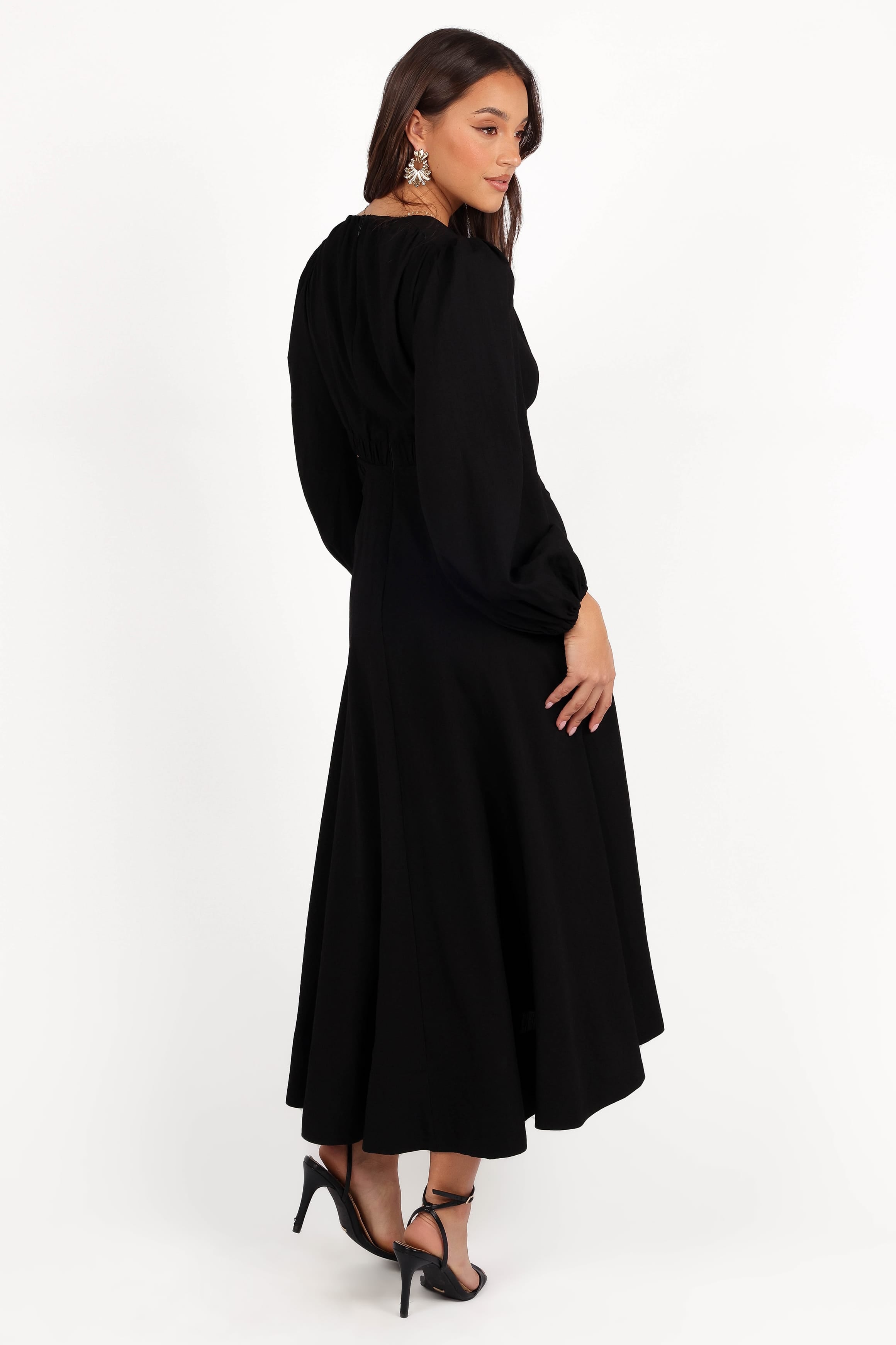 DRESSES Ginnee Puff Sleeve Cutout Midi Dress - Black