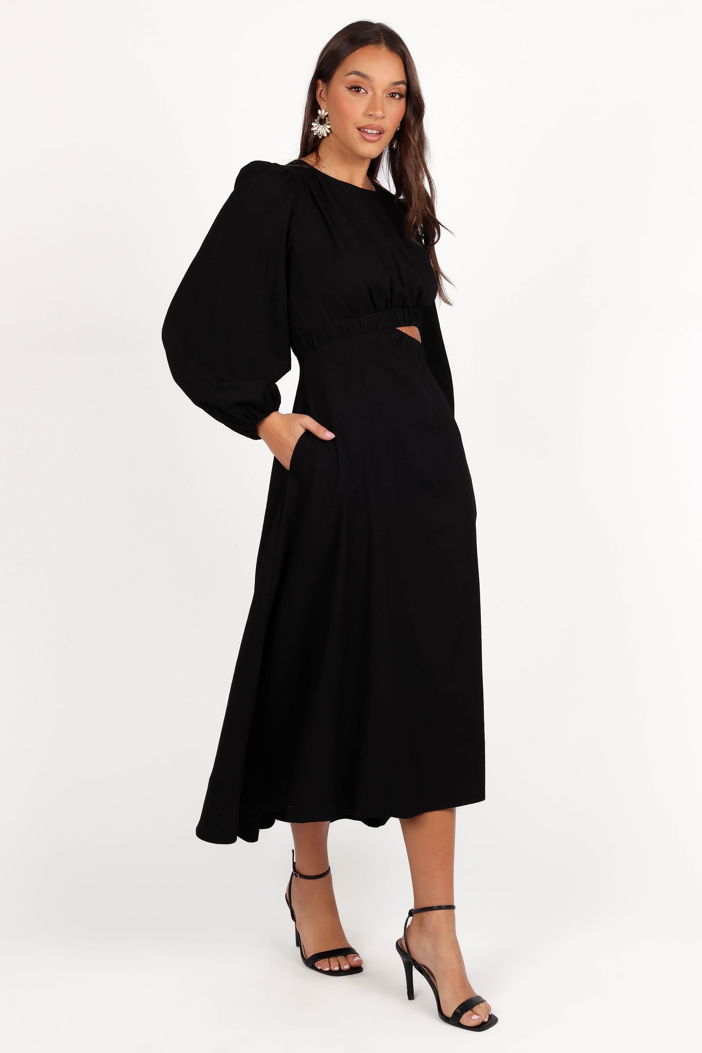 DRESSES Ginnee Puff Sleeve Cutout Midi Dress - Black