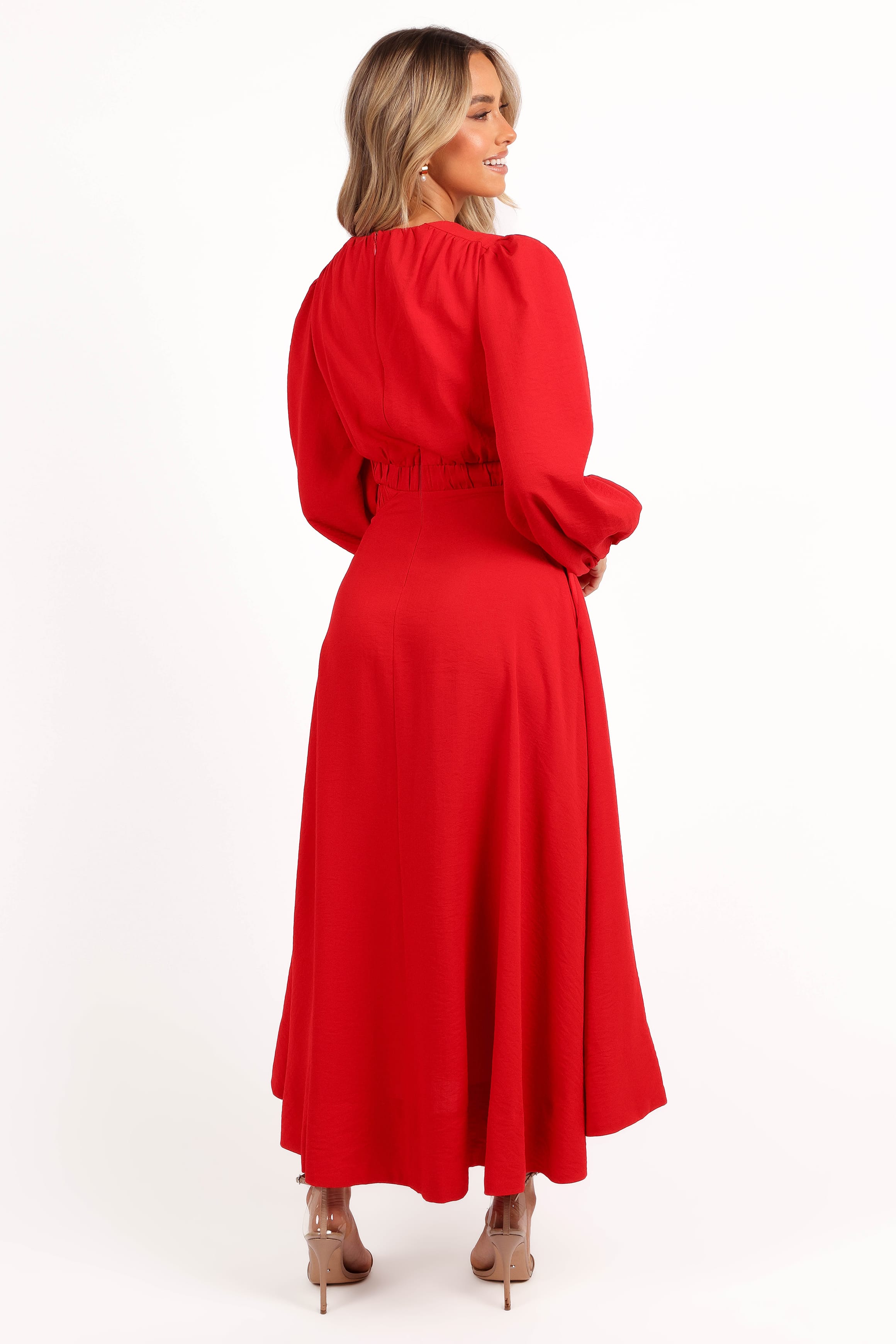 DRESSES Ginnee Puff Sleeve Cutout Midi Dress - Red