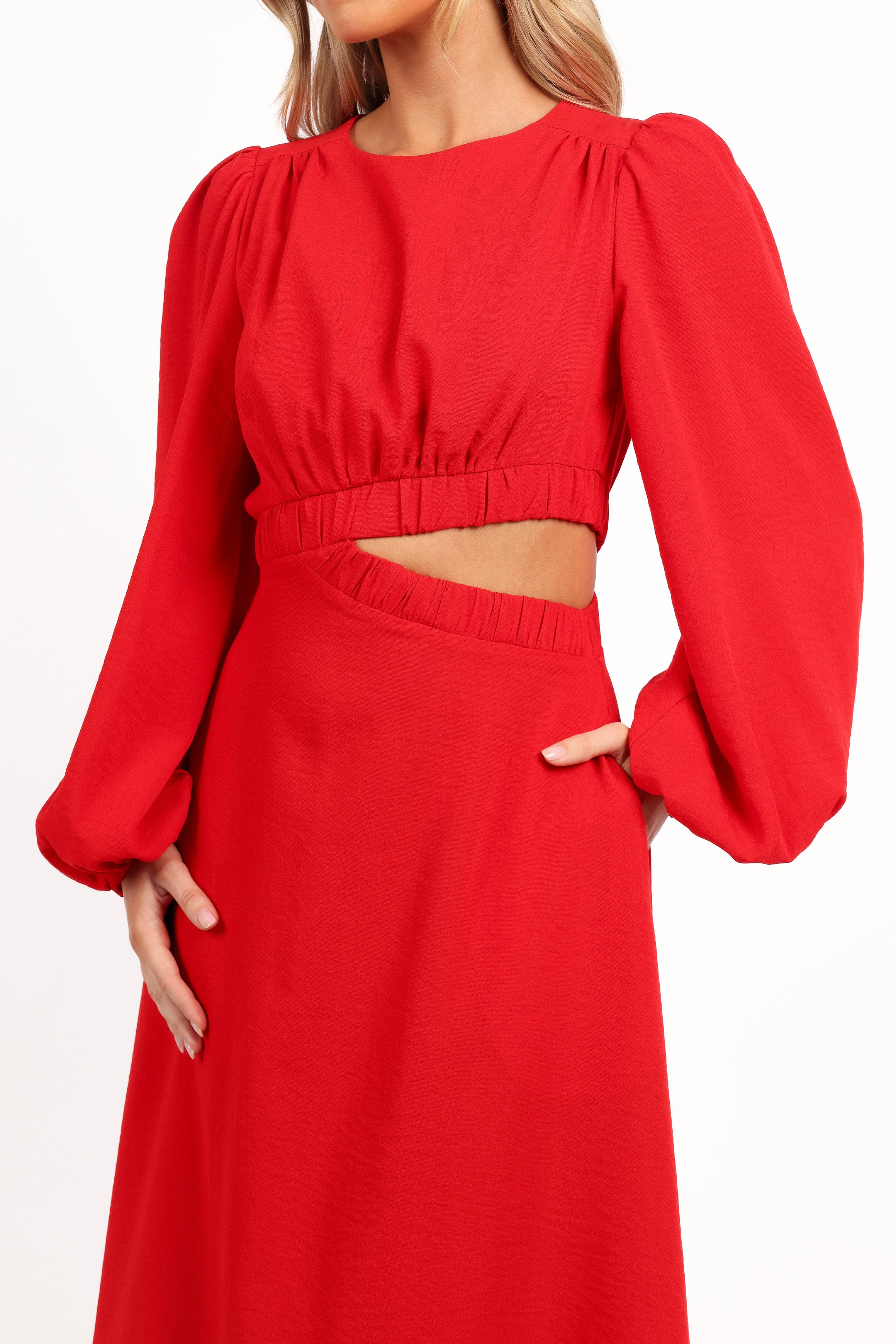 DRESSES Ginnee Puff Sleeve Cutout Midi Dress - Red