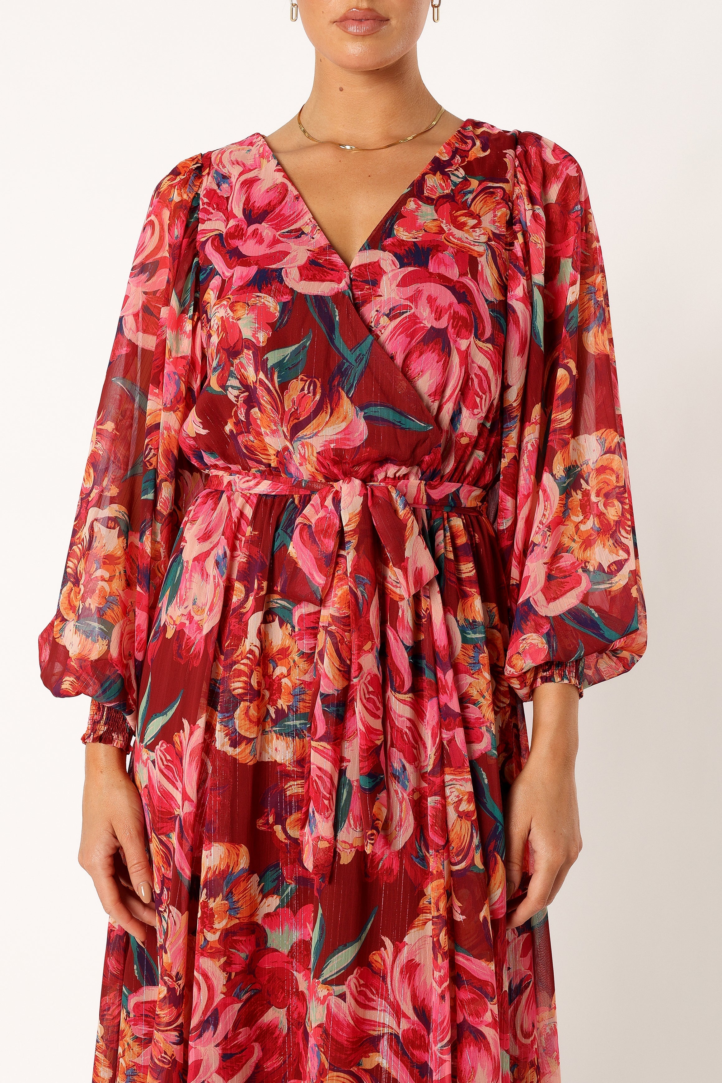 DRESSES @Goldie Longsleeve Maxi Dress - Red Floral
