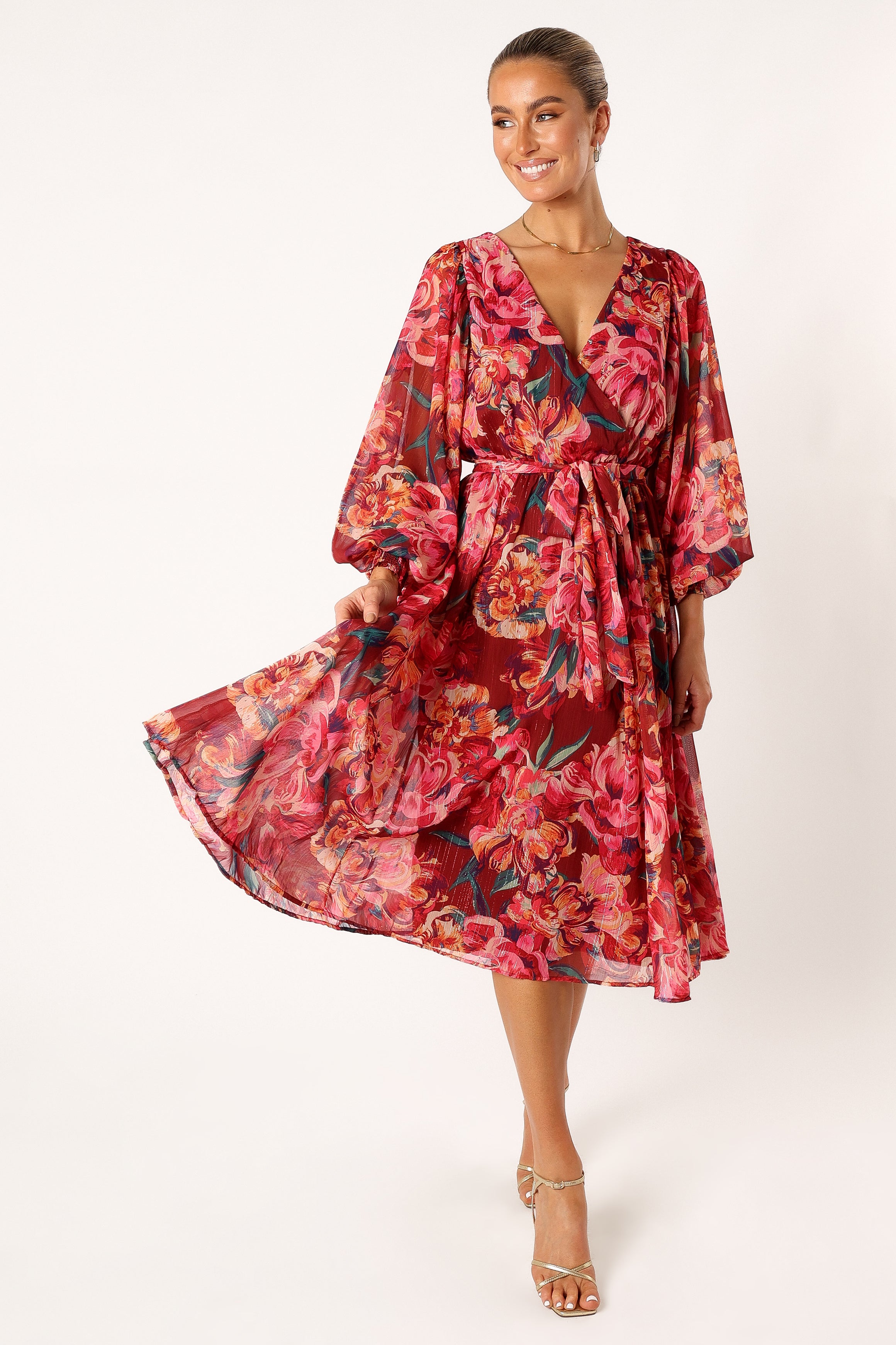 DRESSES @Goldie Longsleeve Maxi Dress - Red Floral