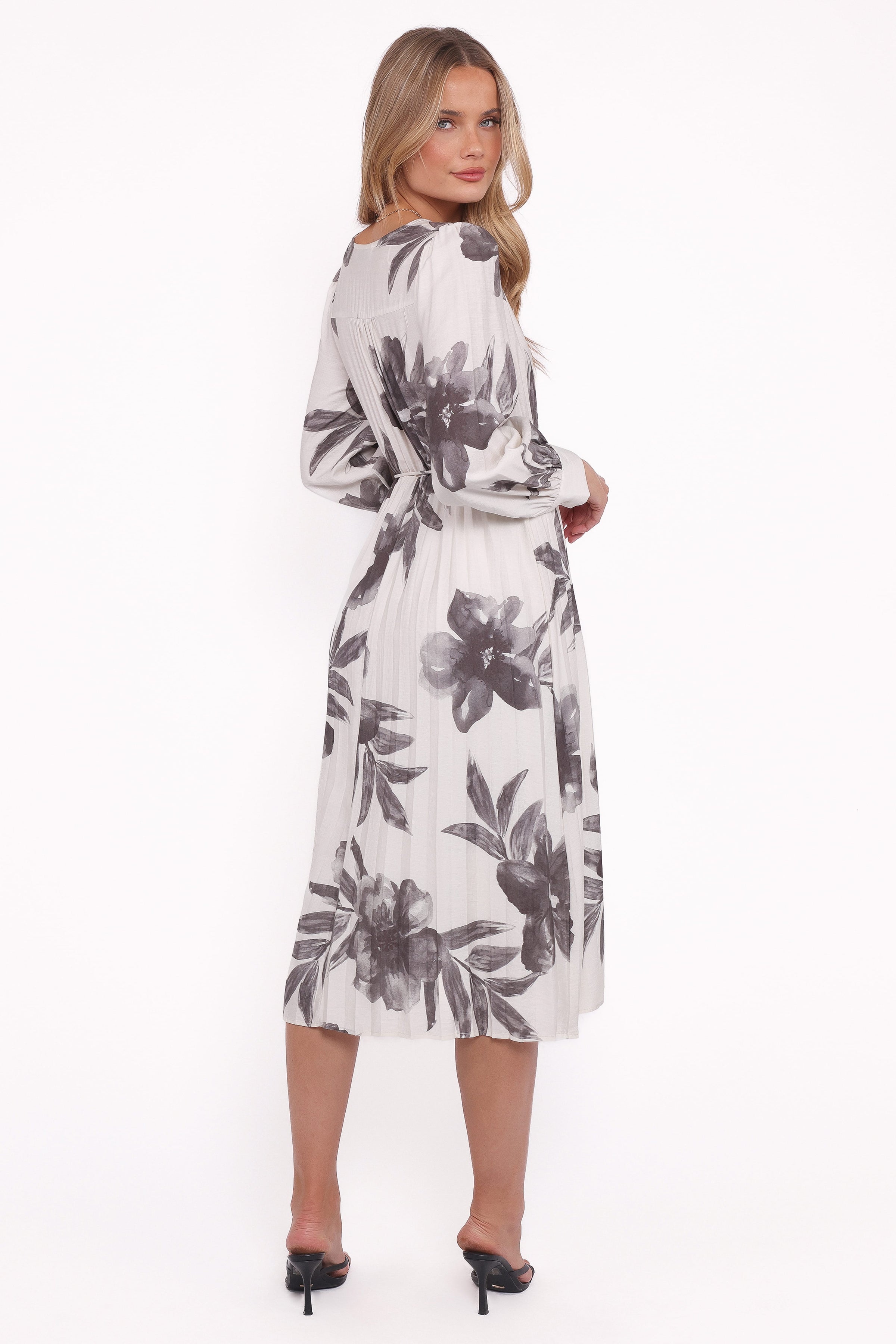 DRESSES Grainne Long Sleeve Midi Dress - Black/White Floral