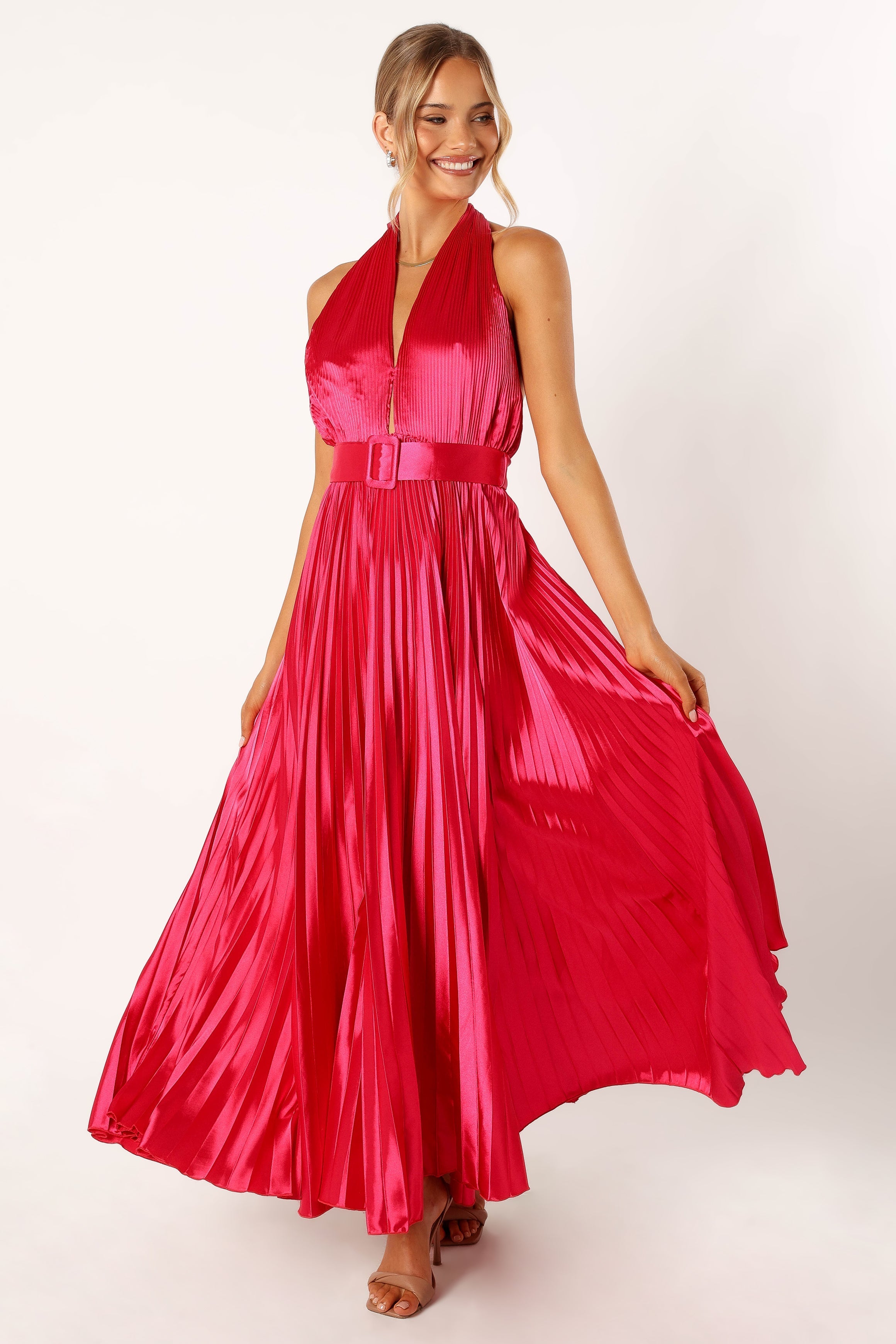DRESSES @Greta Halterneck Maxi Dress - Magenta