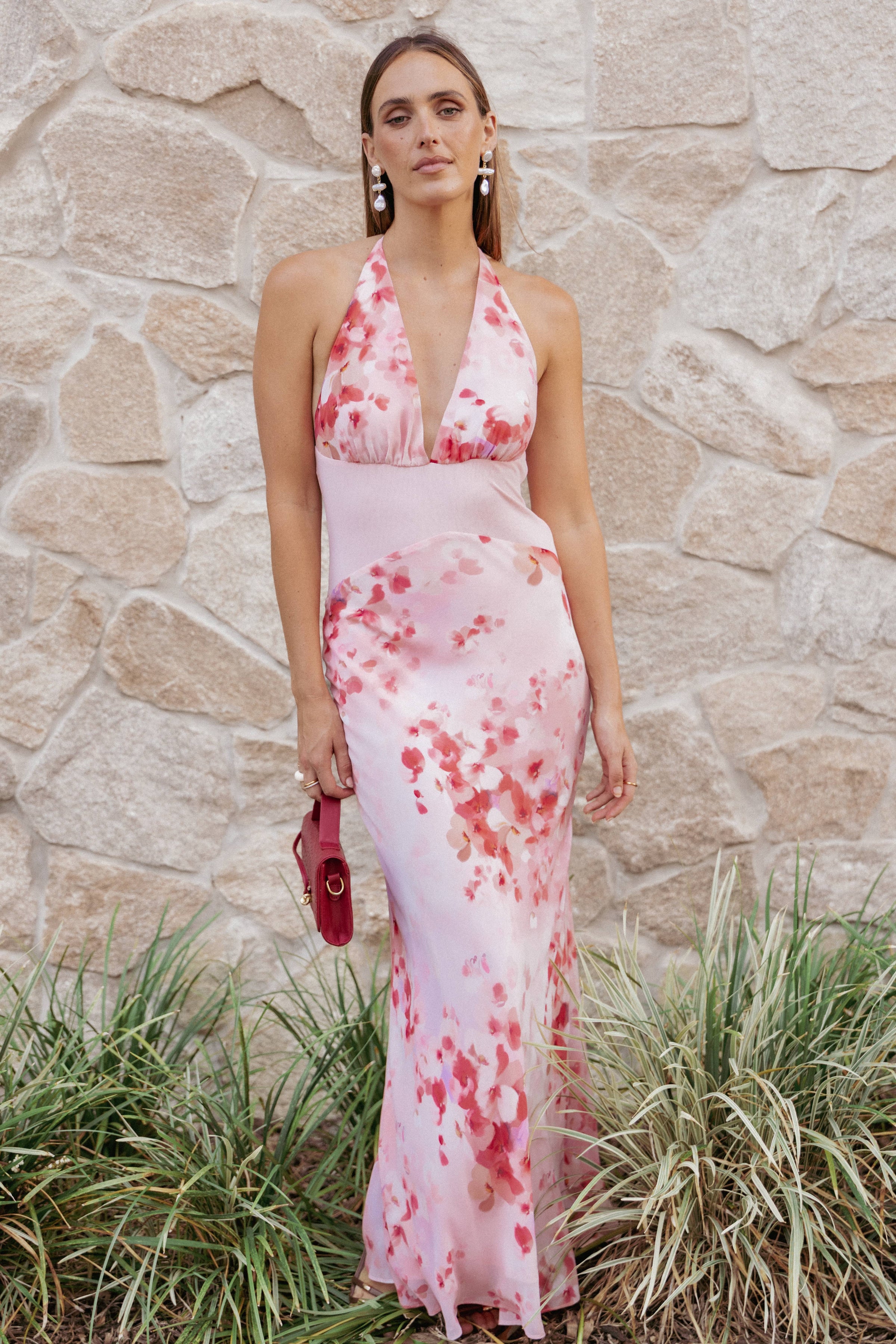 DRESSES Gwyneth Halterneck Maxi Dress - Pink Floral