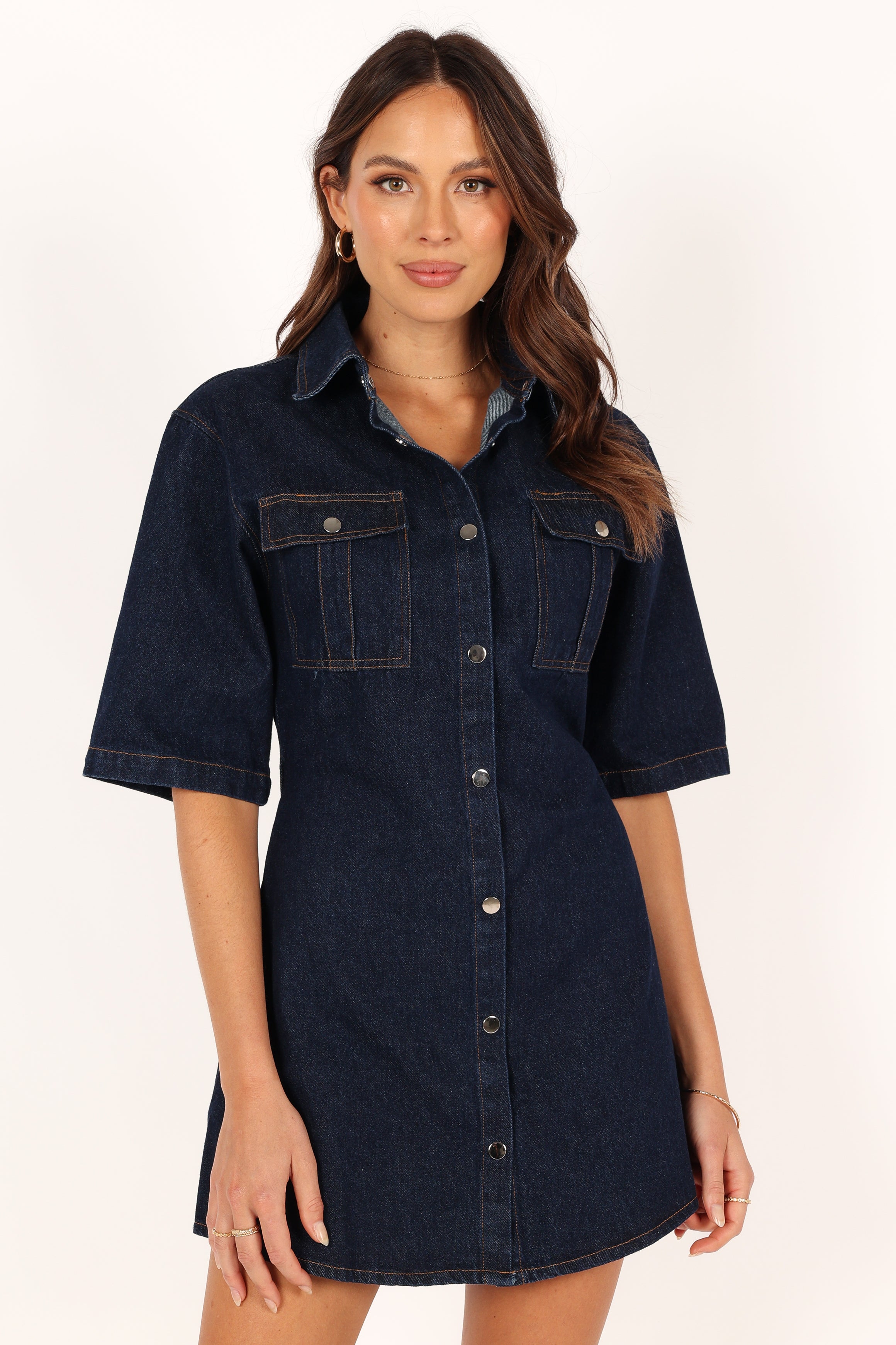 DRESSES @Hailey Denim Mini Dress - Dark Denim