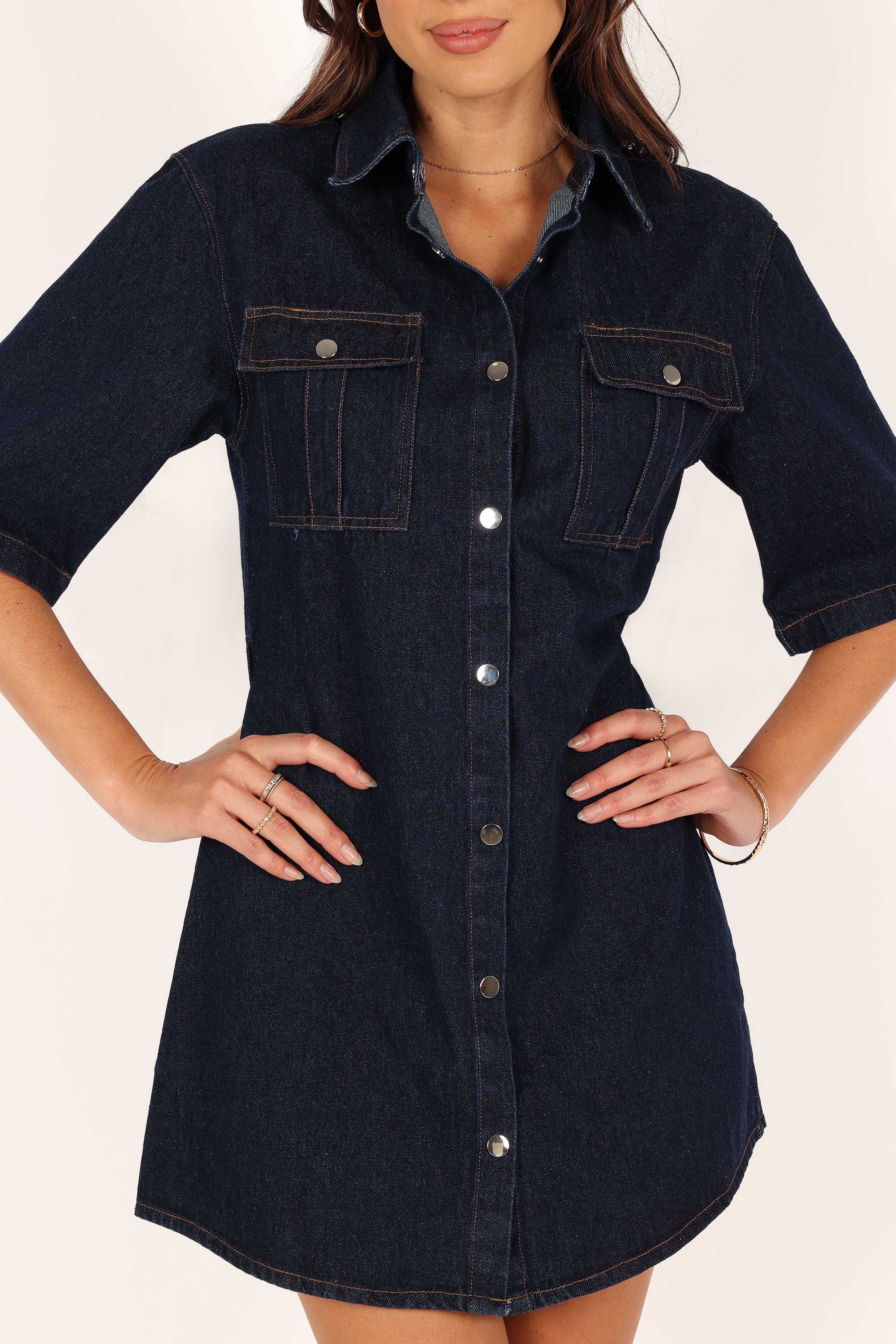DRESSES @Hailey Denim Mini Dress - Dark Denim