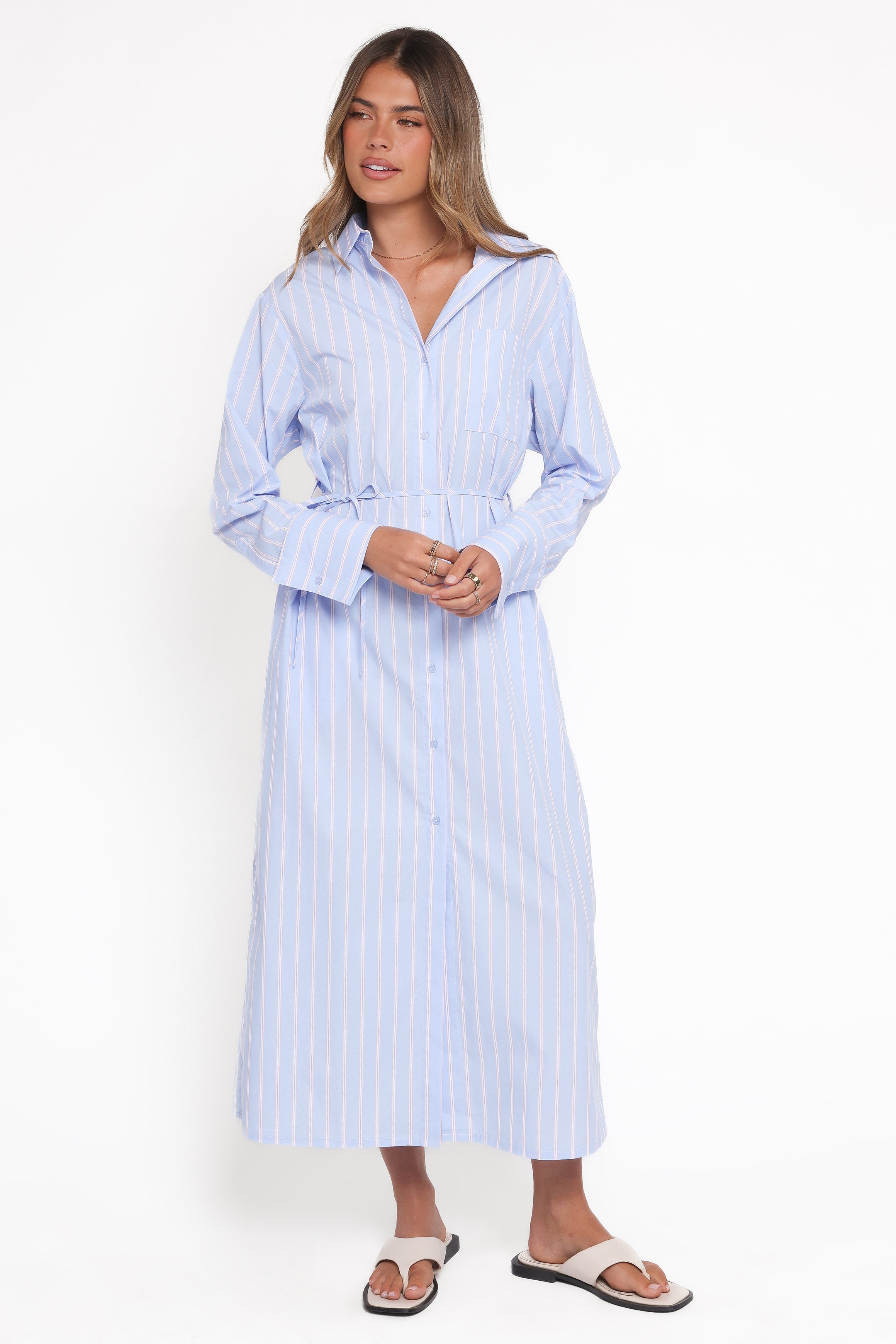 DRESSES Harlan Long Sleeve Midi Dress - Blue Pink Stripe