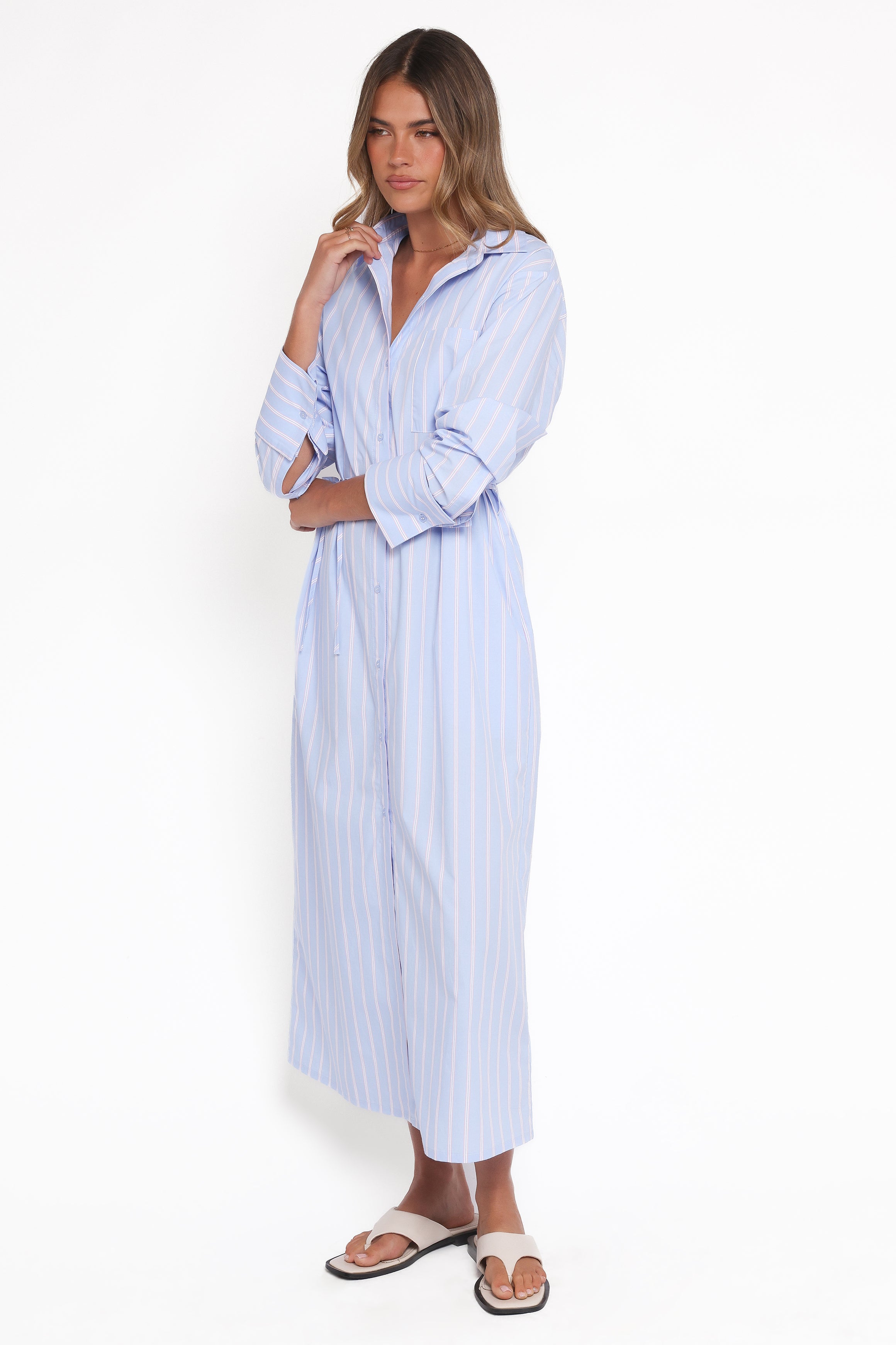 DRESSES Harlan Long Sleeve Midi Dress - Blue Pink Stripe