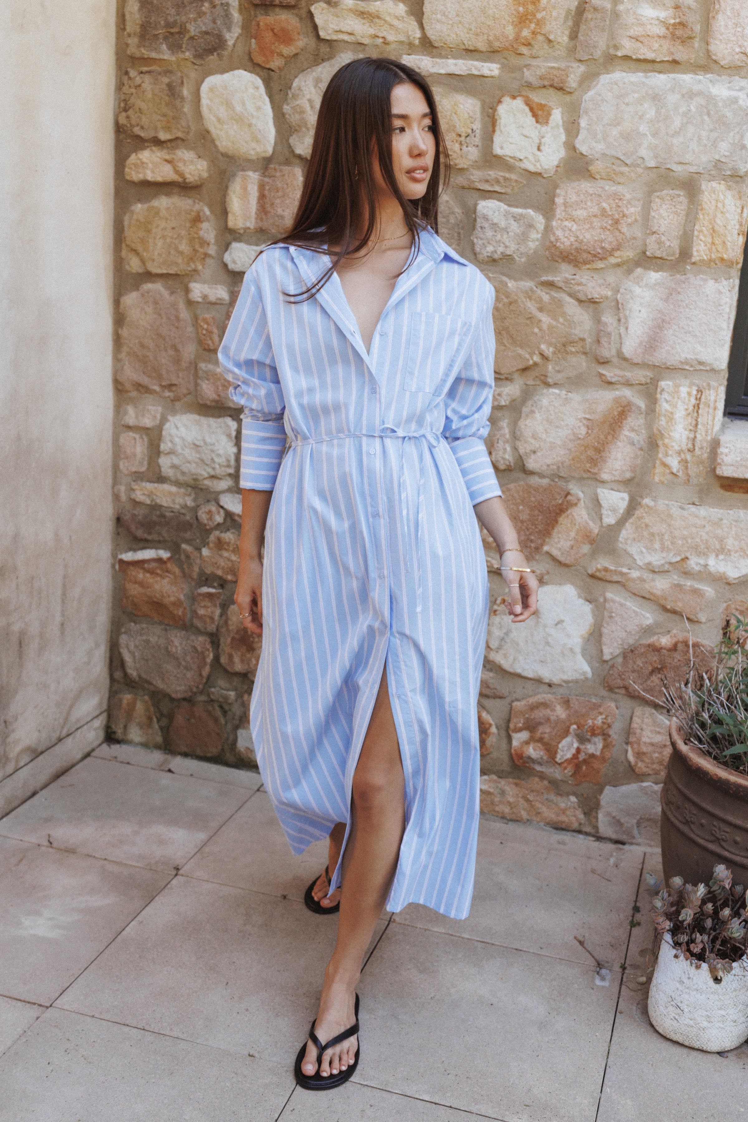 DRESSES Harlan Long Sleeve Midi Dress - Blue Pink Stripe