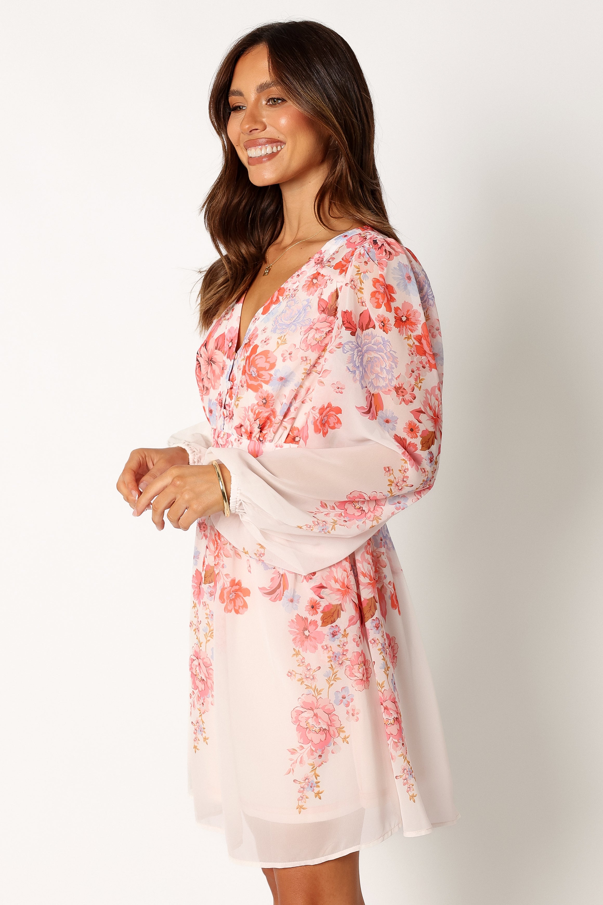 DRESSES @Hattie Longsleeve Mini Dress - Pink Floral