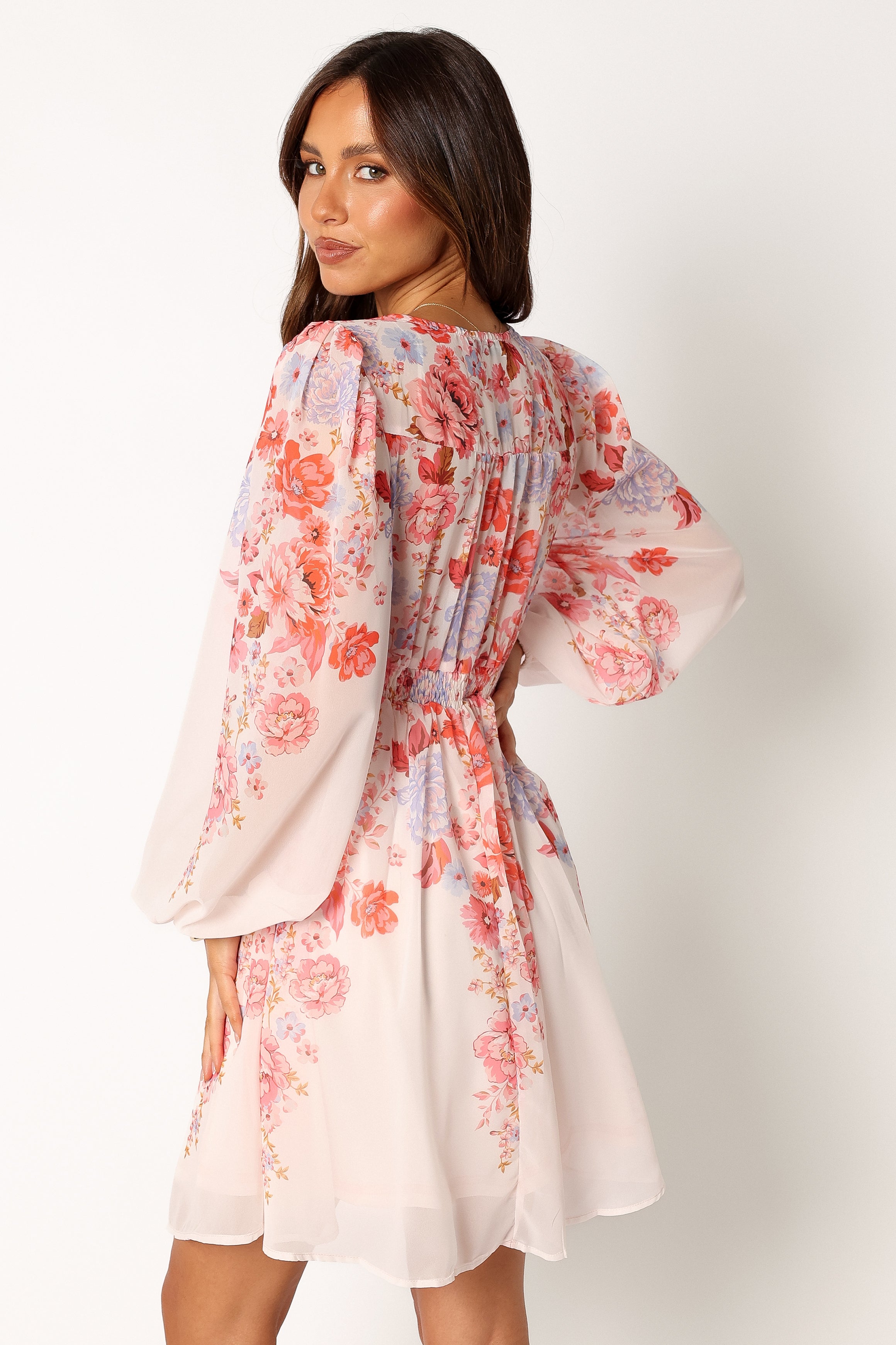 DRESSES @Hattie Longsleeve Mini Dress - Pink Floral